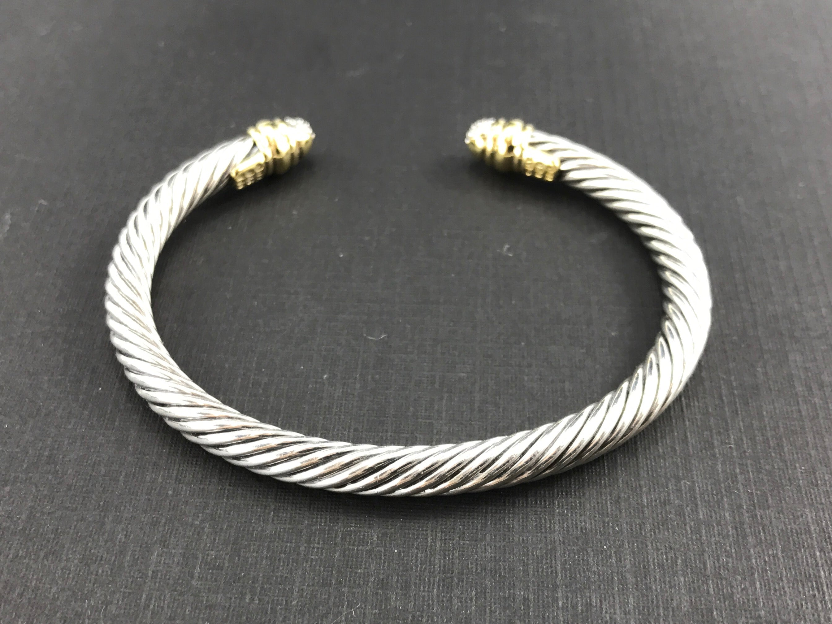 David Yurman Cable Classic Sterling Silver 18K Gold Diamond Cuff Bracelet - Queen May