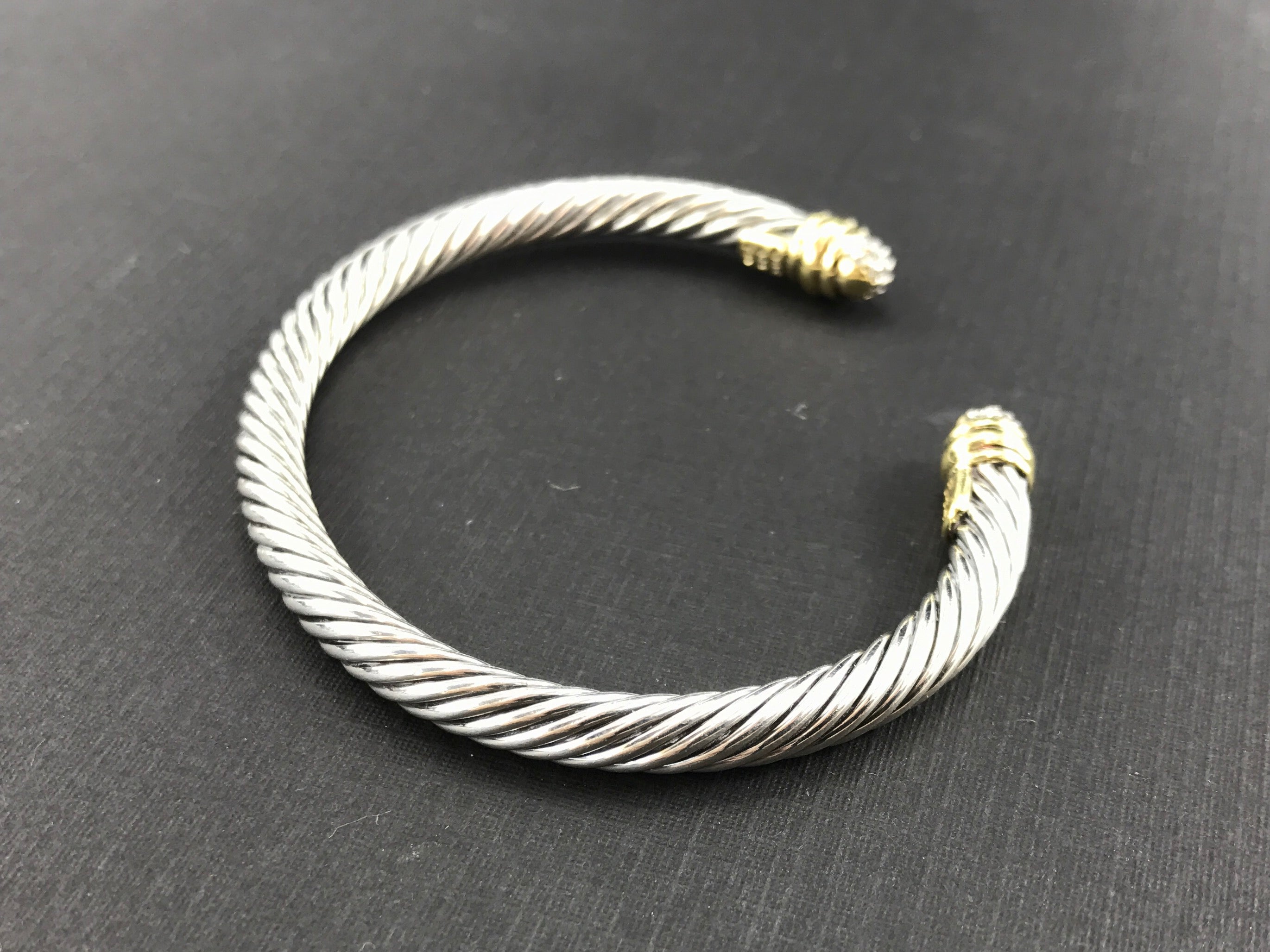 David Yurman Cable Classic Sterling Silver 18K Gold Diamond Cuff Bracelet - Queen May