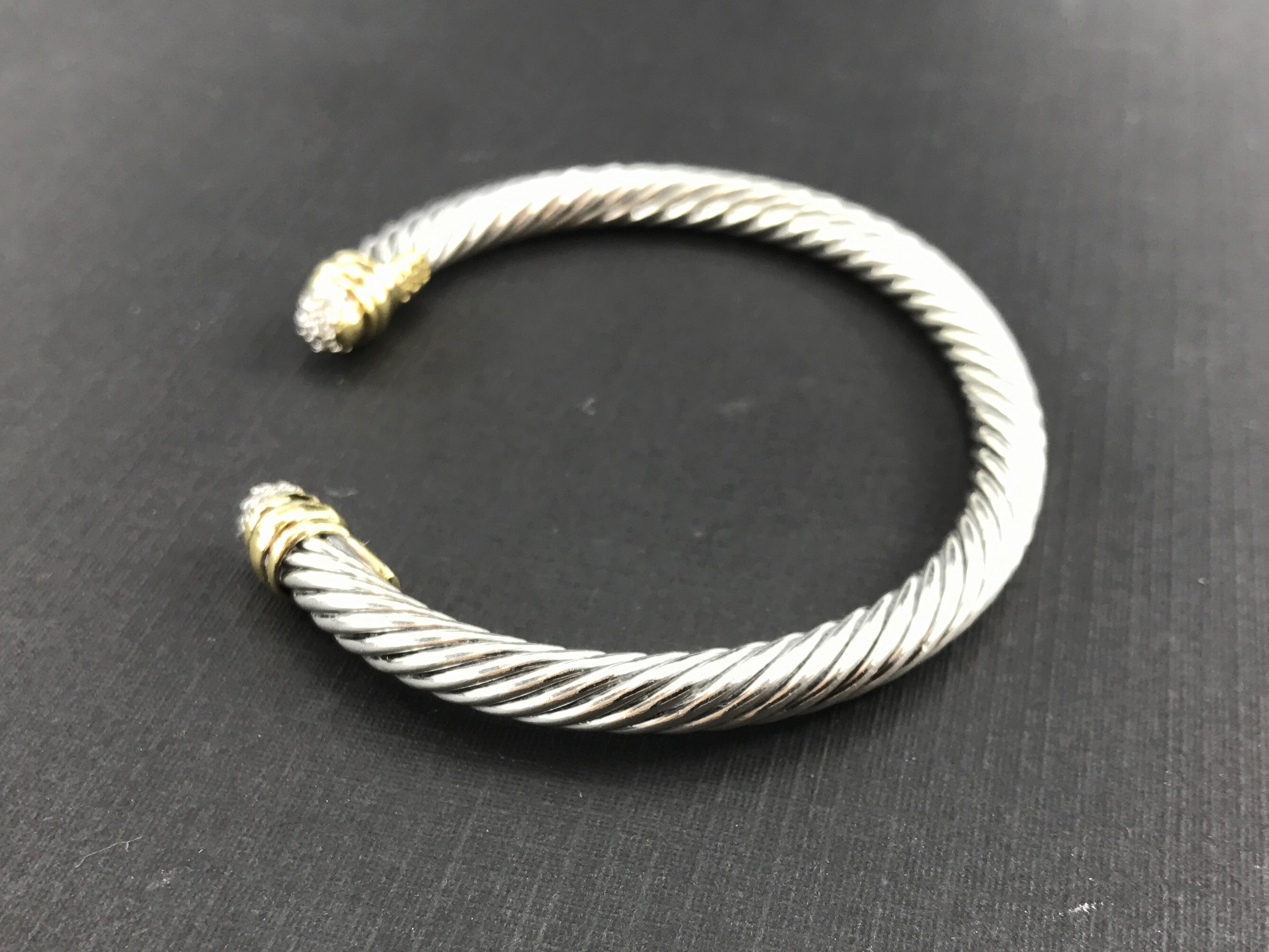 David Yurman Cable Classic Sterling Silver 18K Gold Diamond Cuff Bracelet - Queen May