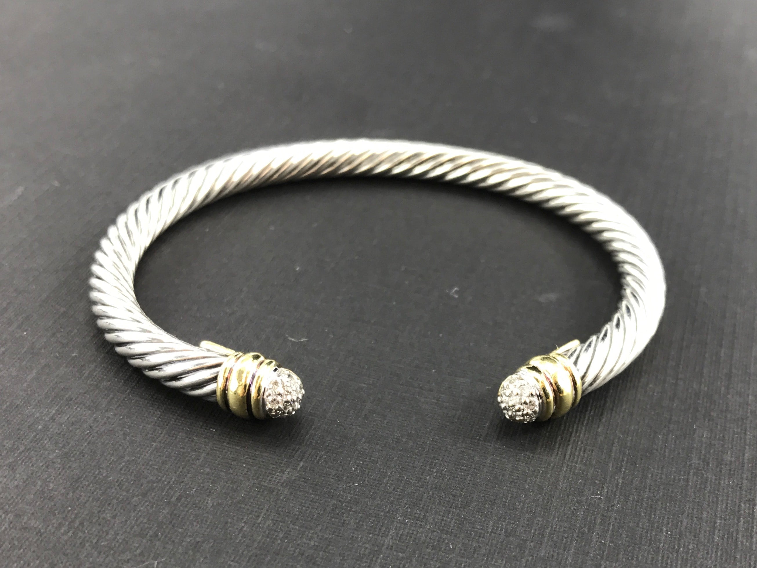 David Yurman Cable Classic Sterling Silver 18K Gold Diamond Cuff Bracelet - Queen May