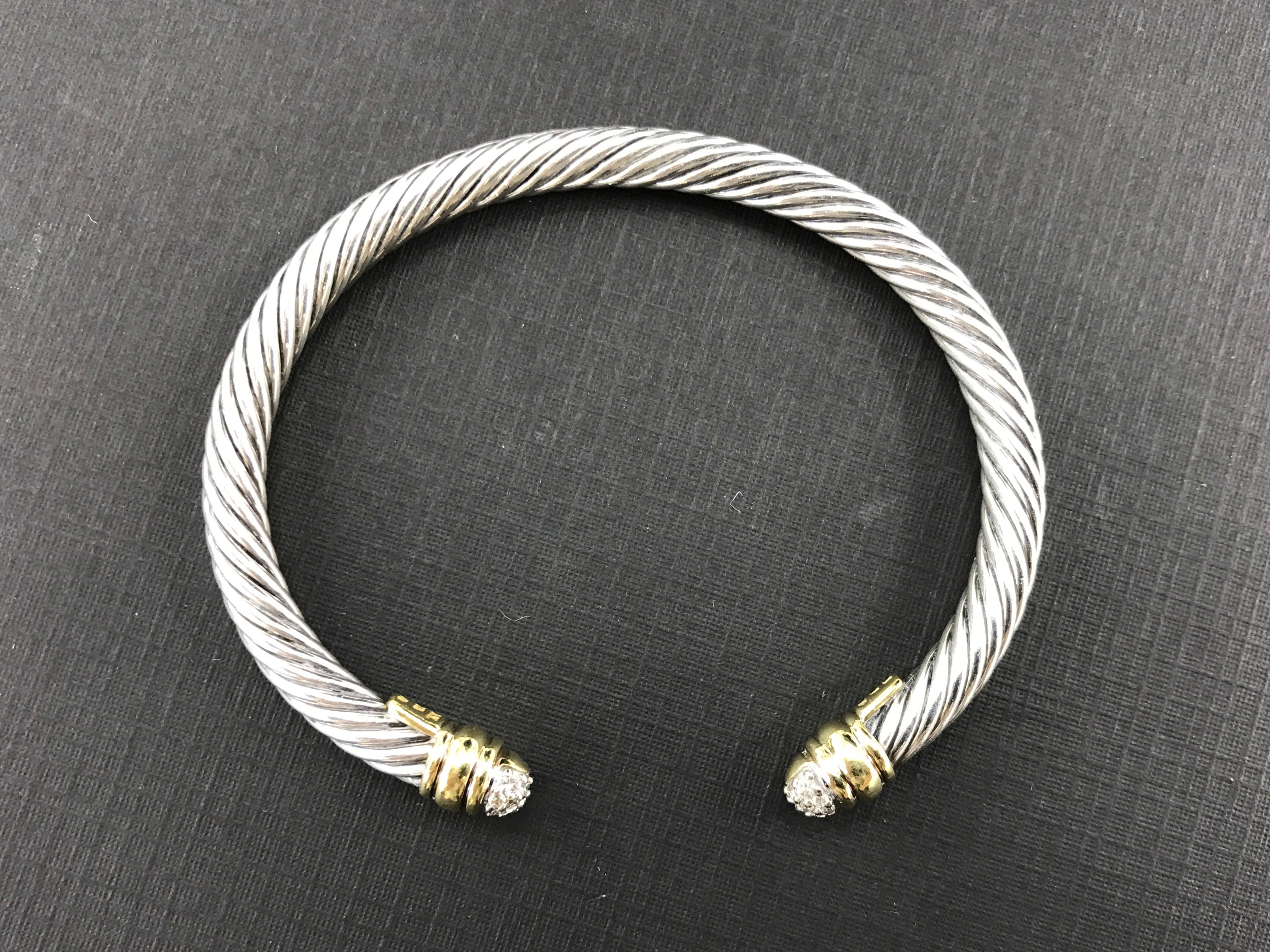 David Yurman Cable Classic Sterling Silver 18K Gold Diamond Cuff Bracelet - Queen May