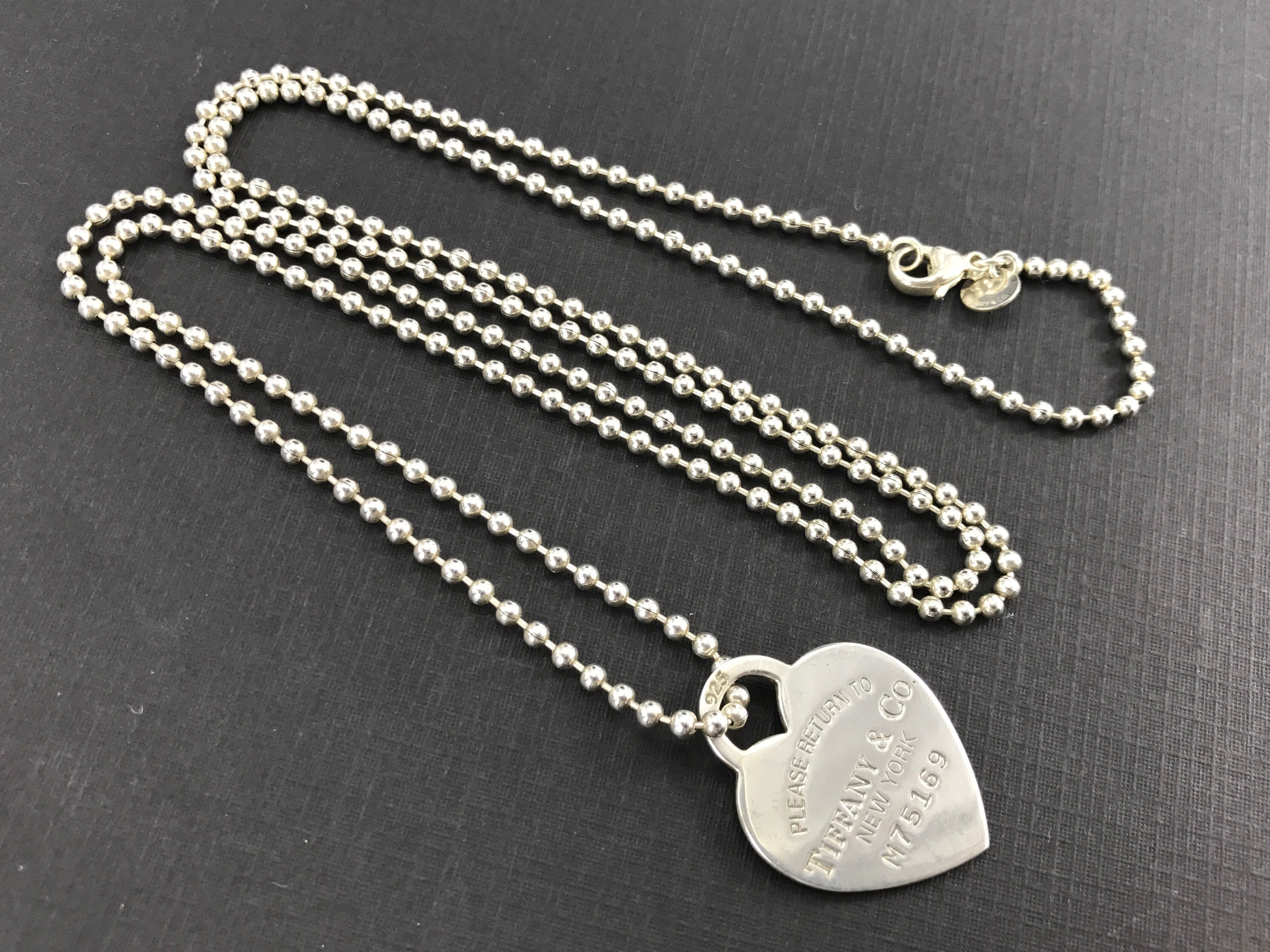 Tiffany & Co Sterling Silver Please Return To Heart Tag 34" Ball Bead Necklace - Queen May