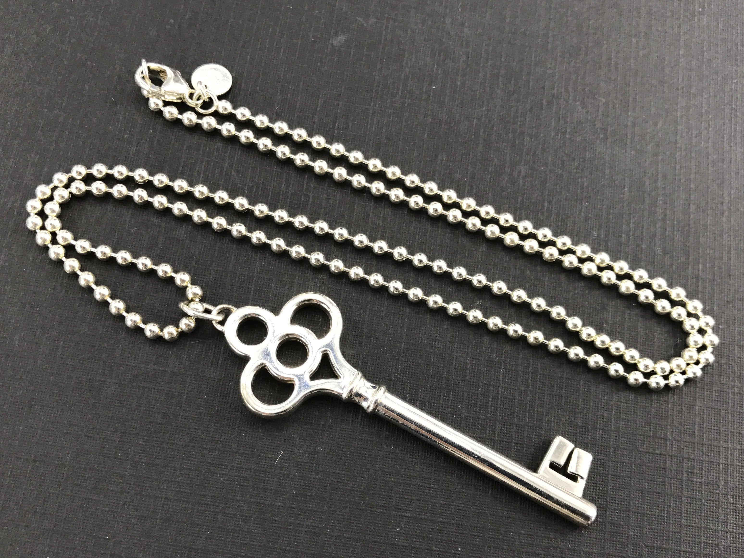 Tiffany & Co Sterling Silver Crown Key Pendant Necklace New in Box & Pouch - Queen May