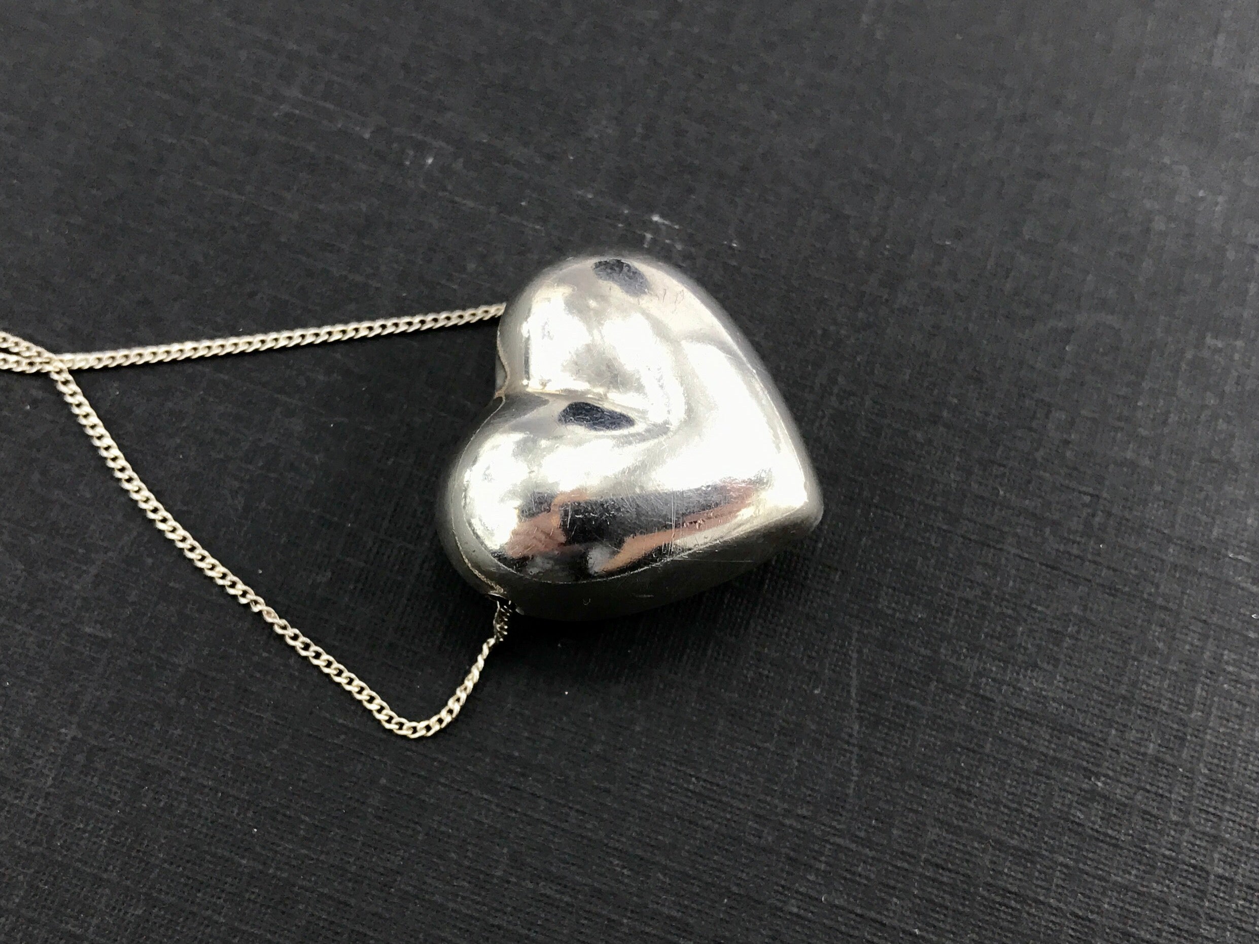 Tiffany & Co Sterling Silver Puffy Heart Necklace RARE - Queen May