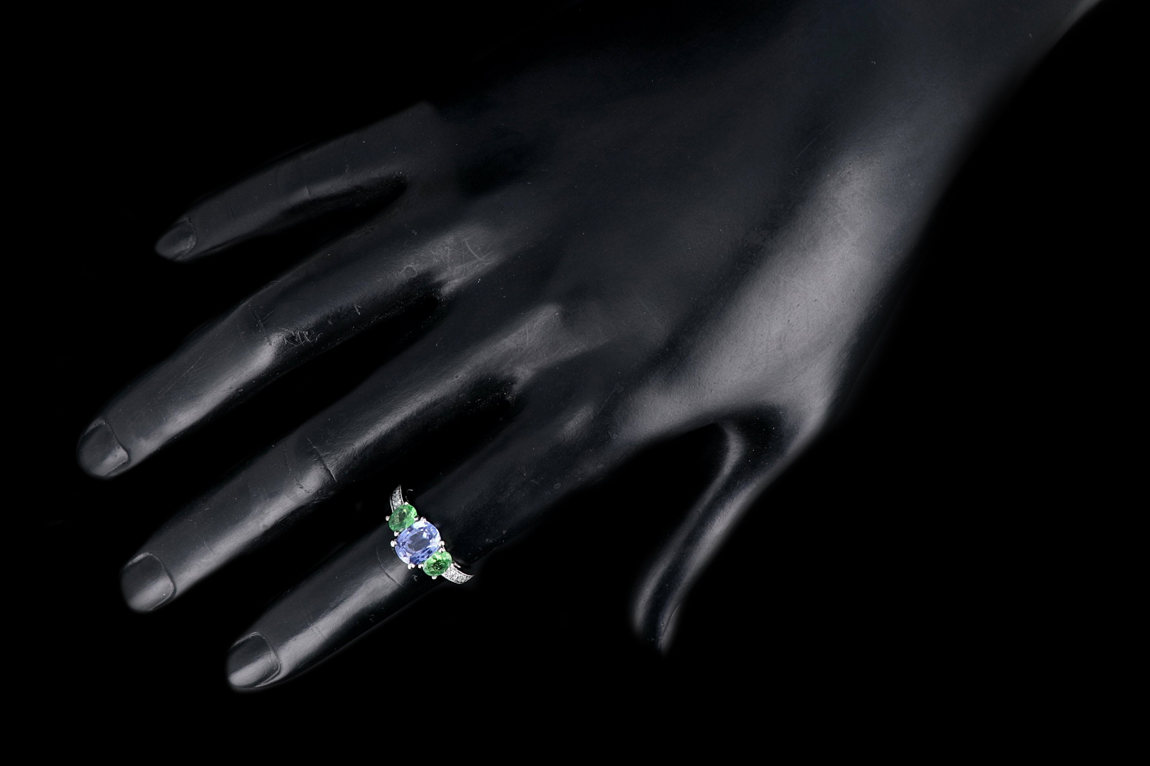 New 14K White Gold Heat Treated Purple Sapphire and Tsavorite Garnet AND Diamond Ring - Queen May