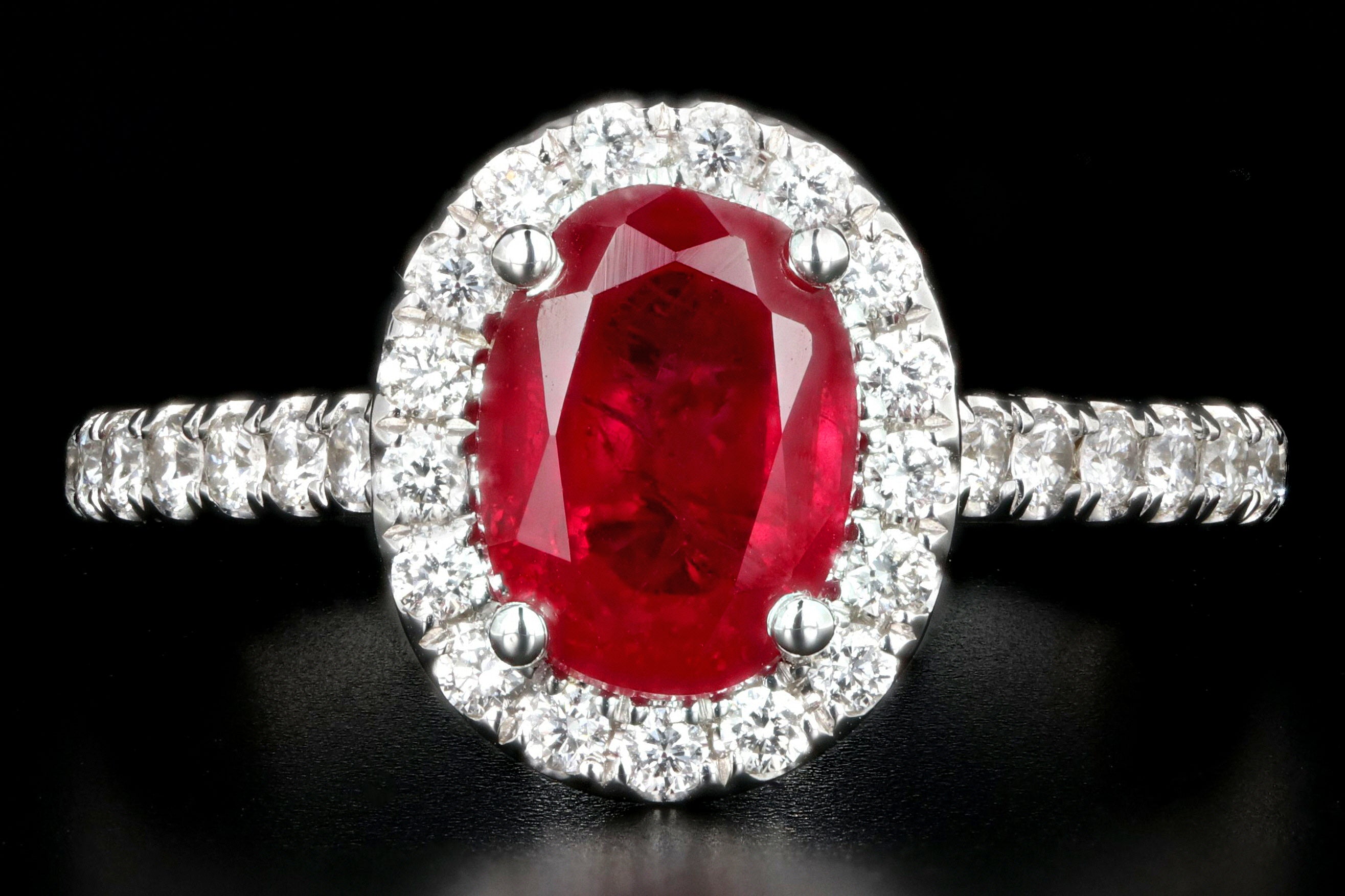 Modern 14K White Gold Oval Cut 2.07 Carat Natural Ruby Diamond Halo Ring PGS Certified - Queen May