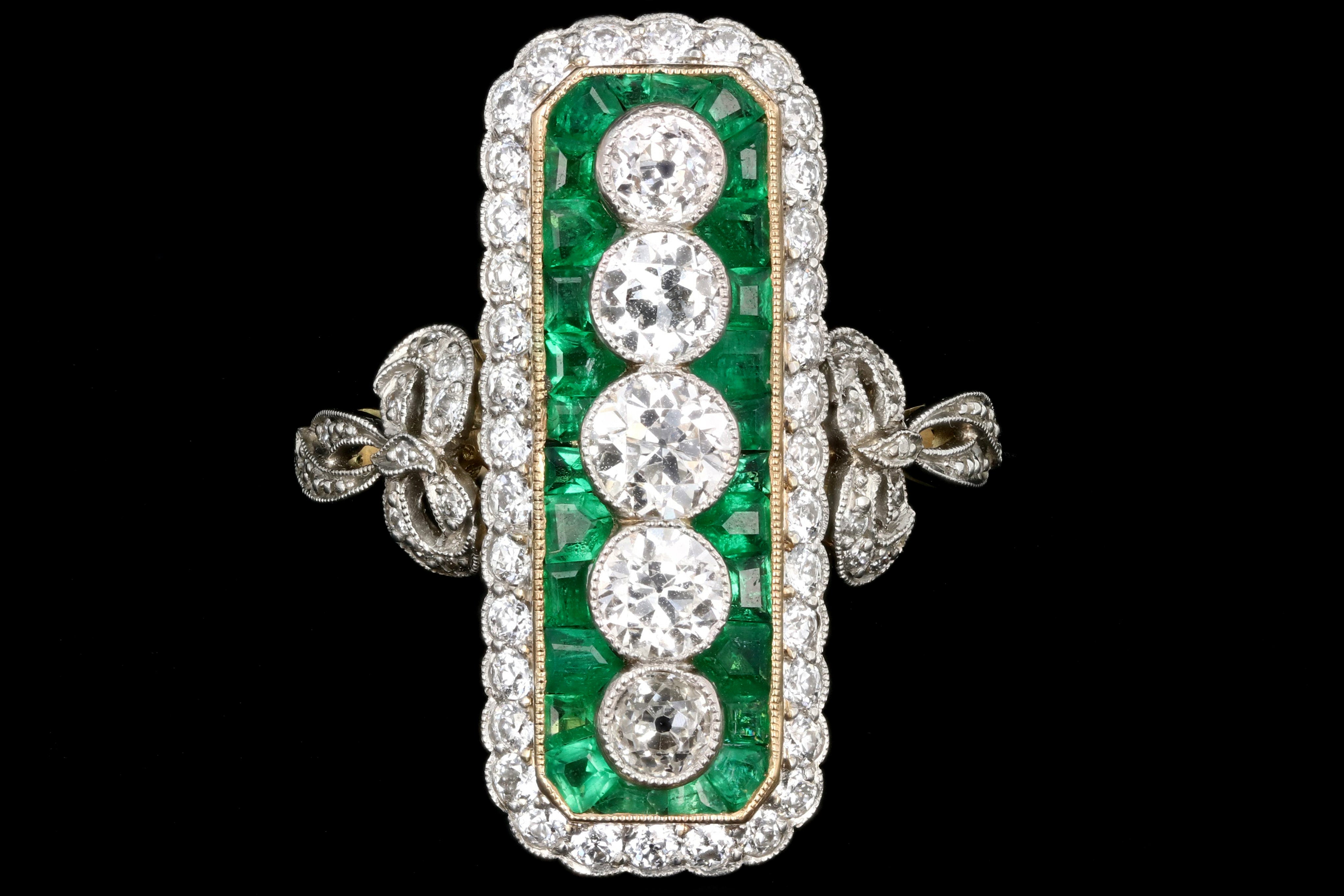 Art Nouveau Style Emerald and Diamond Cocktail Ring Size 8 - Queen May