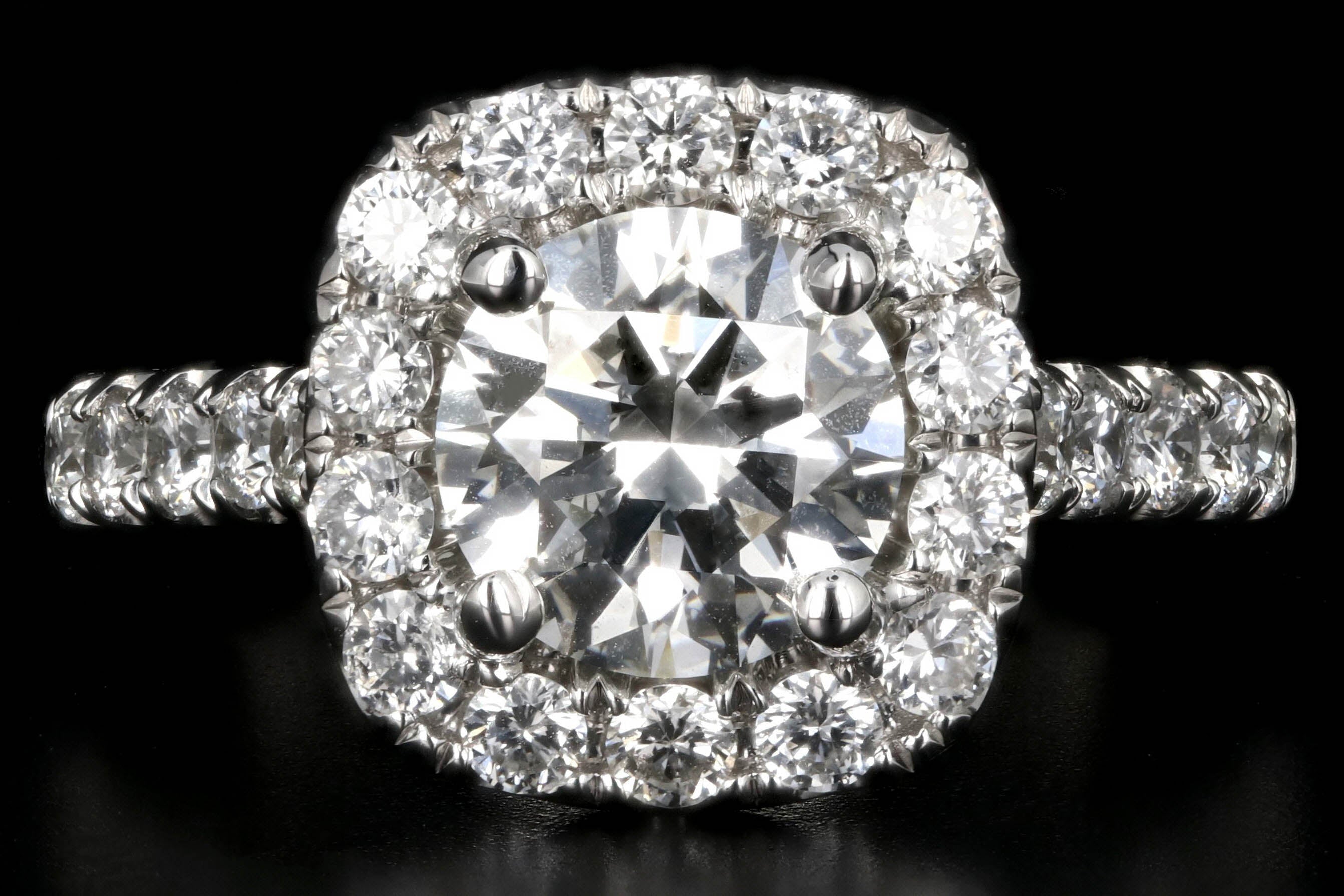 New 14K White Gold 1.51 Carat Round Brilliant Cut Diamond Halo Engagement Ring GIA Certified - Queen May