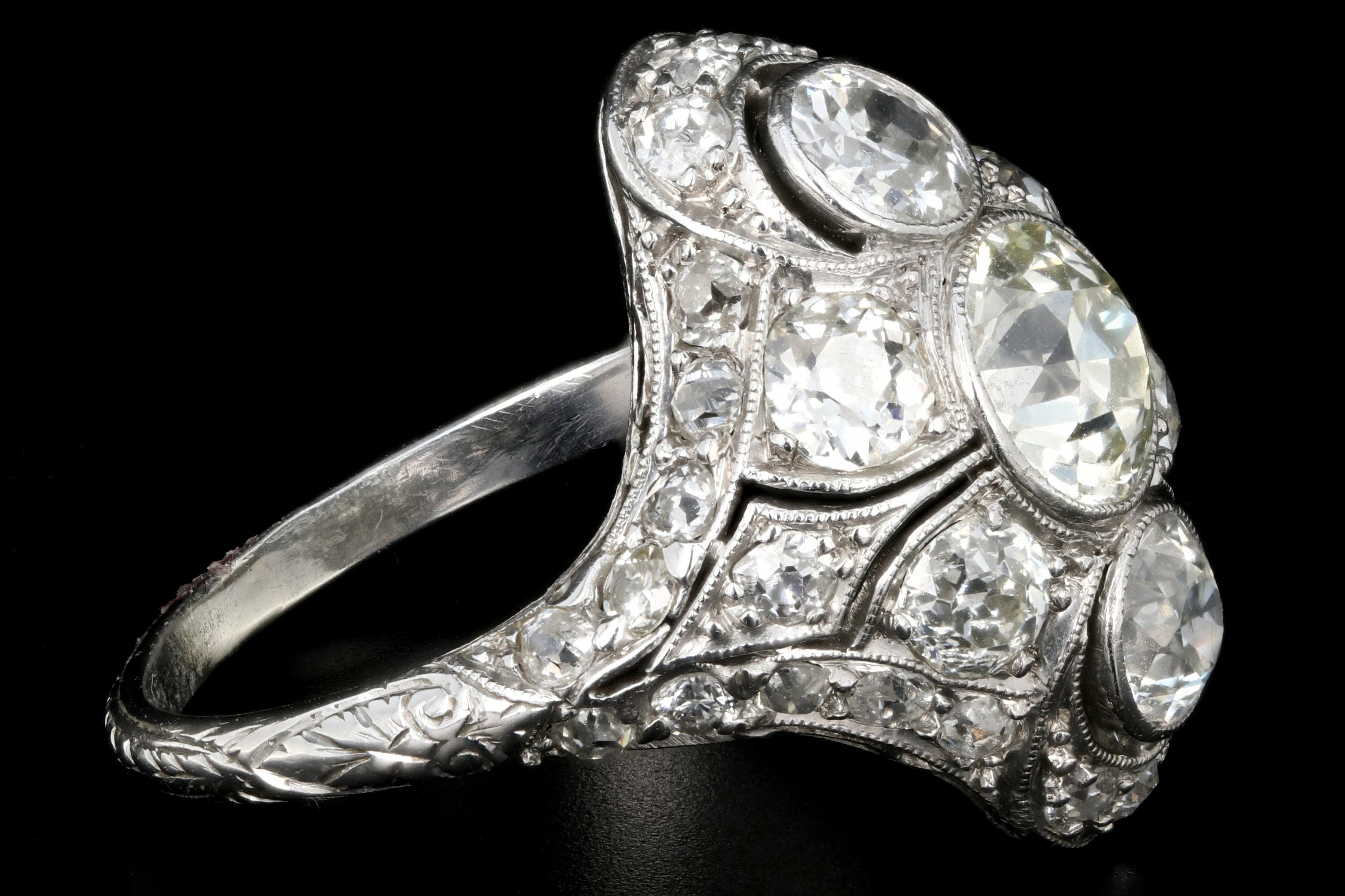 Art Deco Platinum Old European Cut Diamond 3 Stone Cluster Ring C.1920's - Queen May