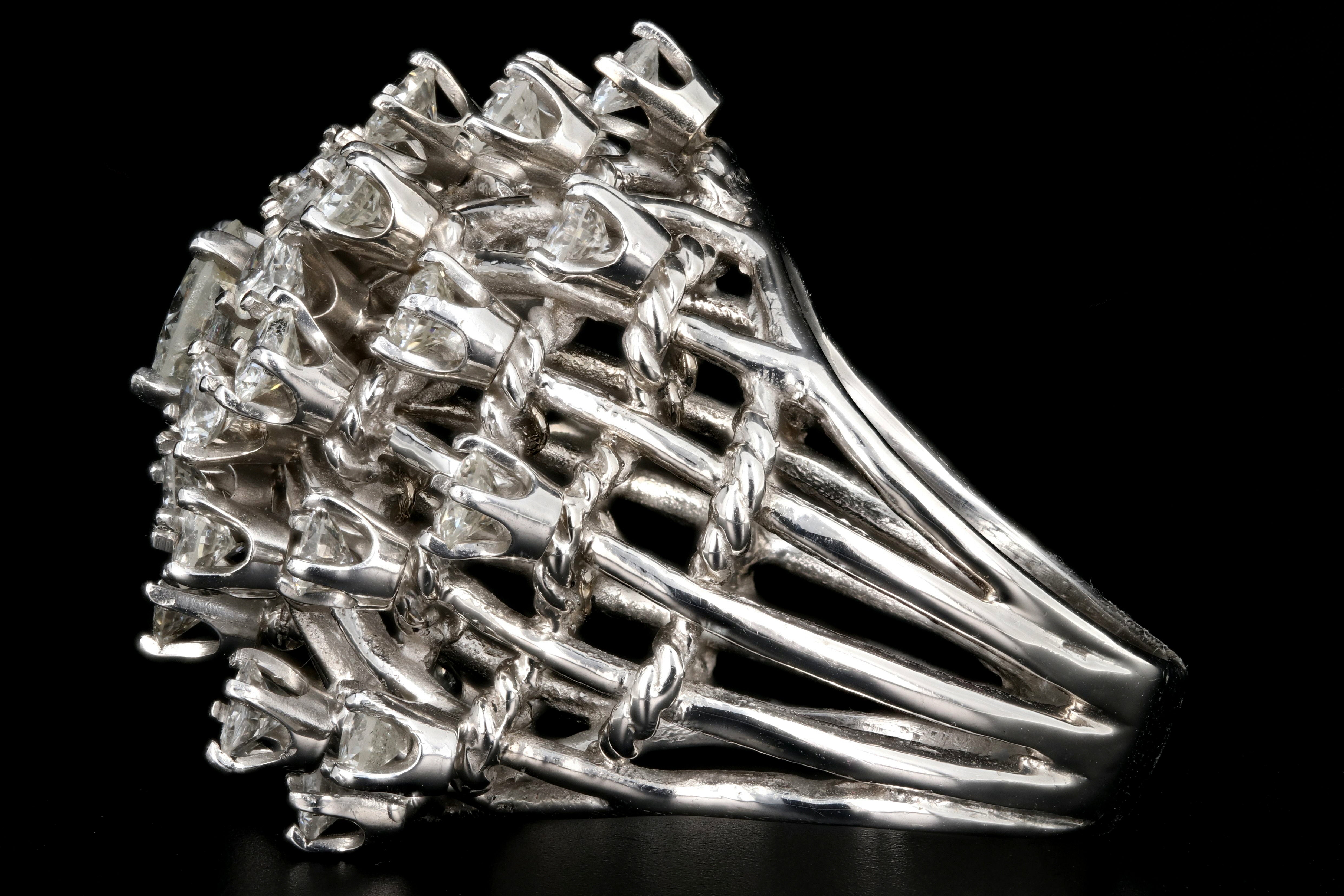 Retro 14K White Gold 5 CTW Diamond Starburst Dome Ring - Queen May