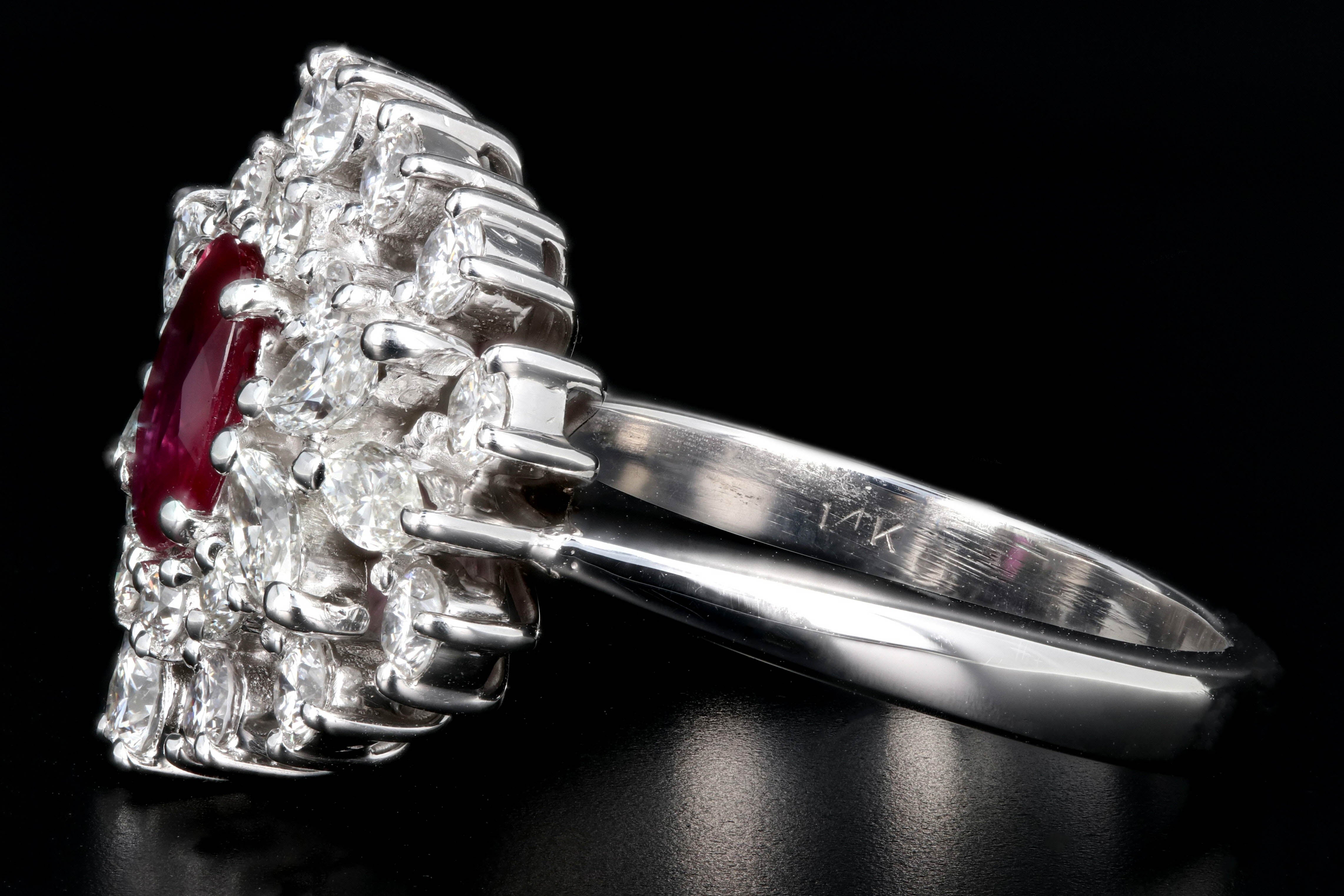 Modern 18K White Gold 1.1 Carat Burma Ruby and Diamond Ring Stone Group Laboratories Certified - Queen May