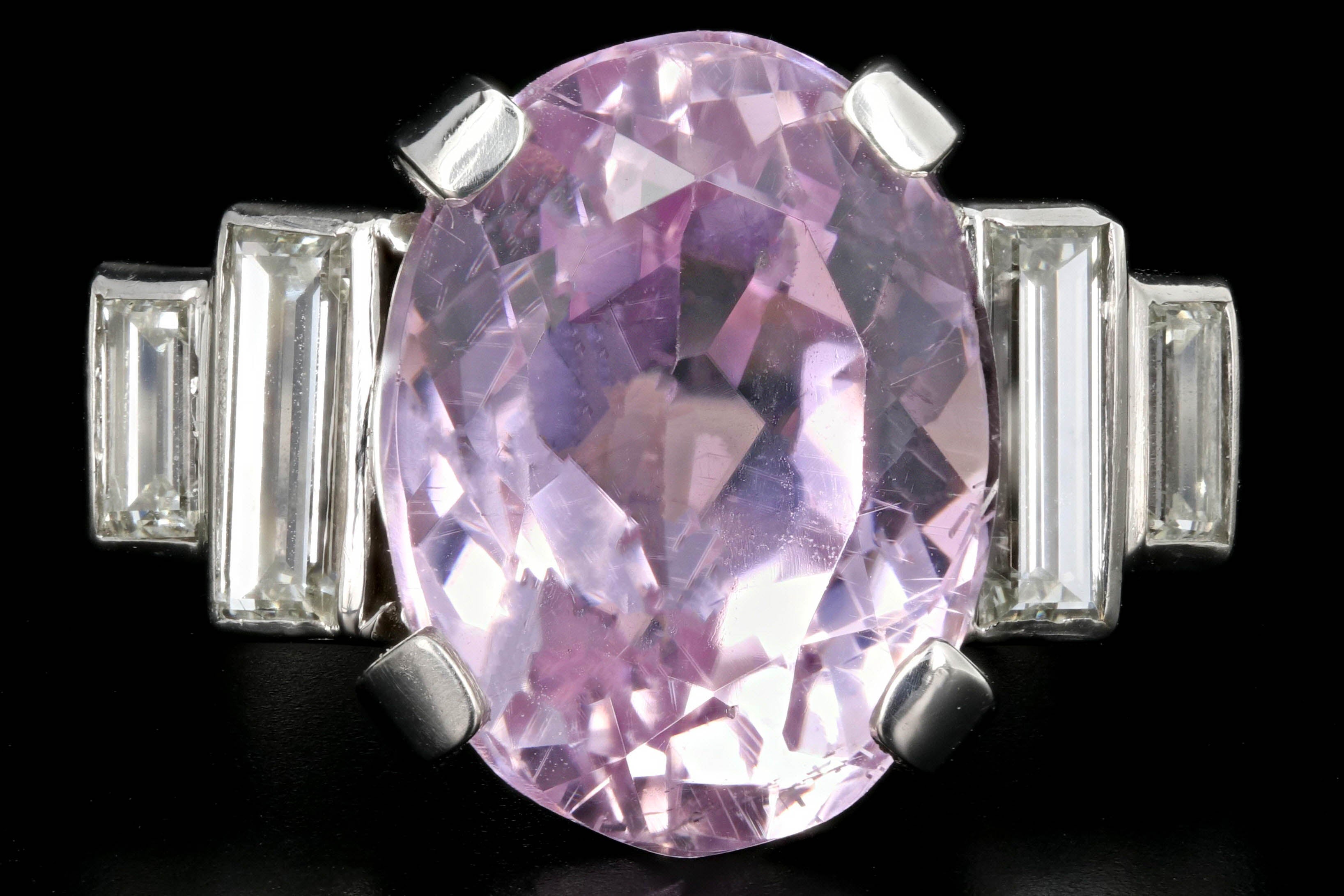 Modern Platinum 11.4 Carat Kunzite and Diamond Ring - Queen May