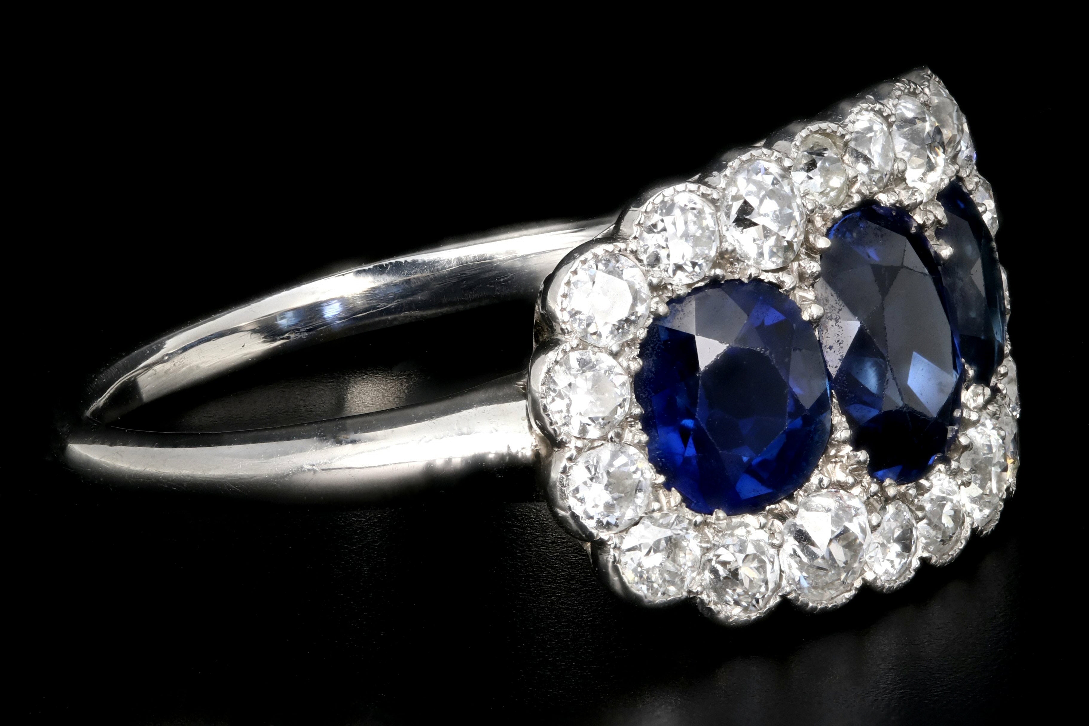 Art Deco Platinum 2.51 Carats Natural No Heat Sapphires and Diamond Ring - Queen May