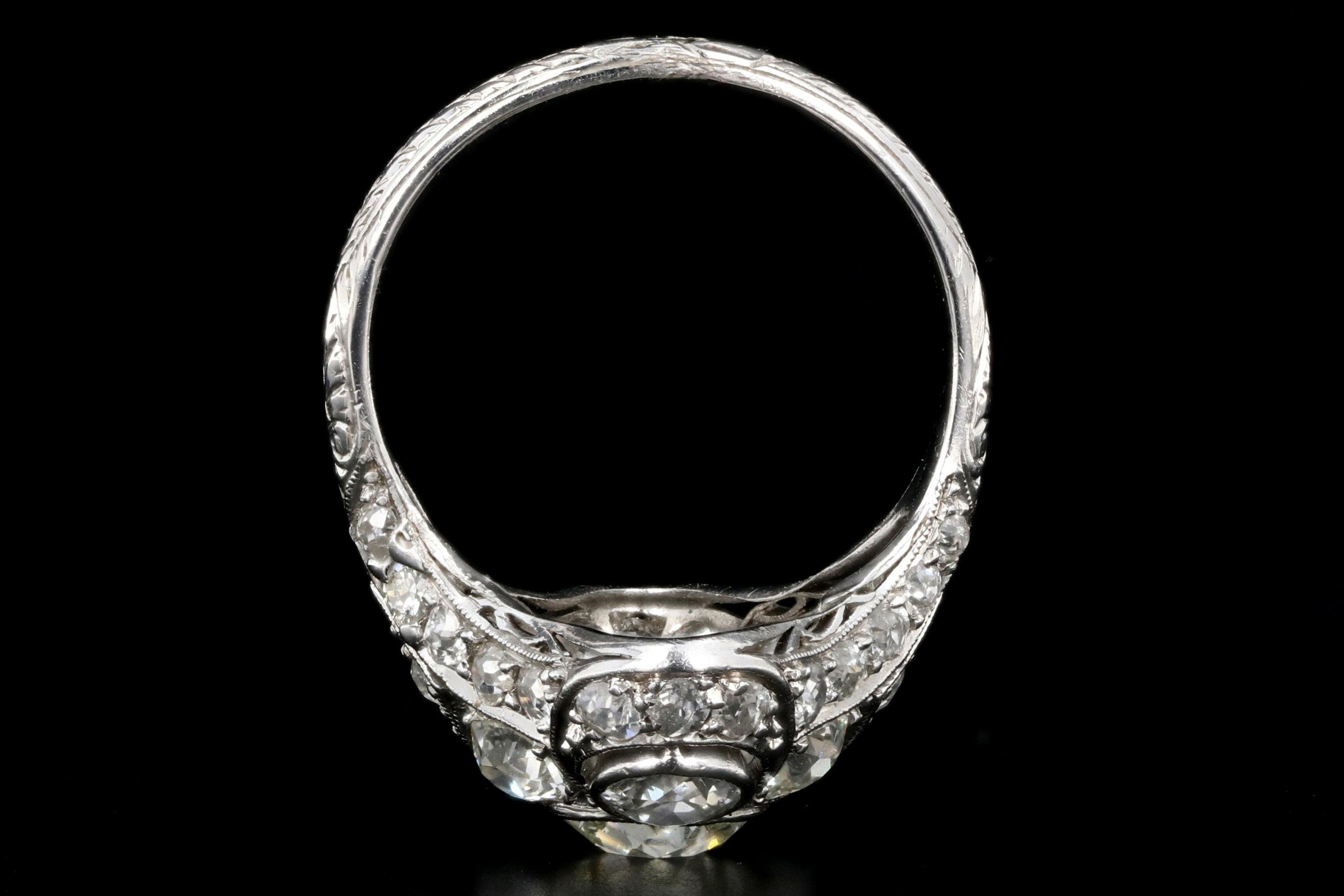 Art Deco Platinum Old European Cut Diamond 3 Stone Cluster Ring C.1920's - Queen May