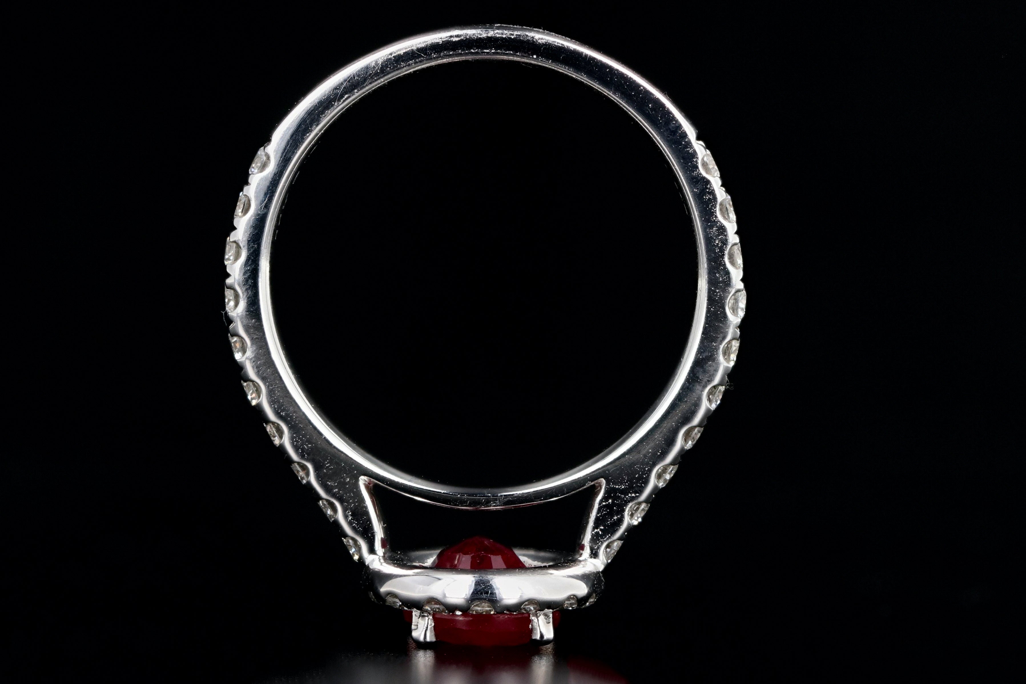 Modern 14K White Gold Oval Cut 2.07 Carat Natural Ruby Diamond Halo Ring PGS Certified - Queen May