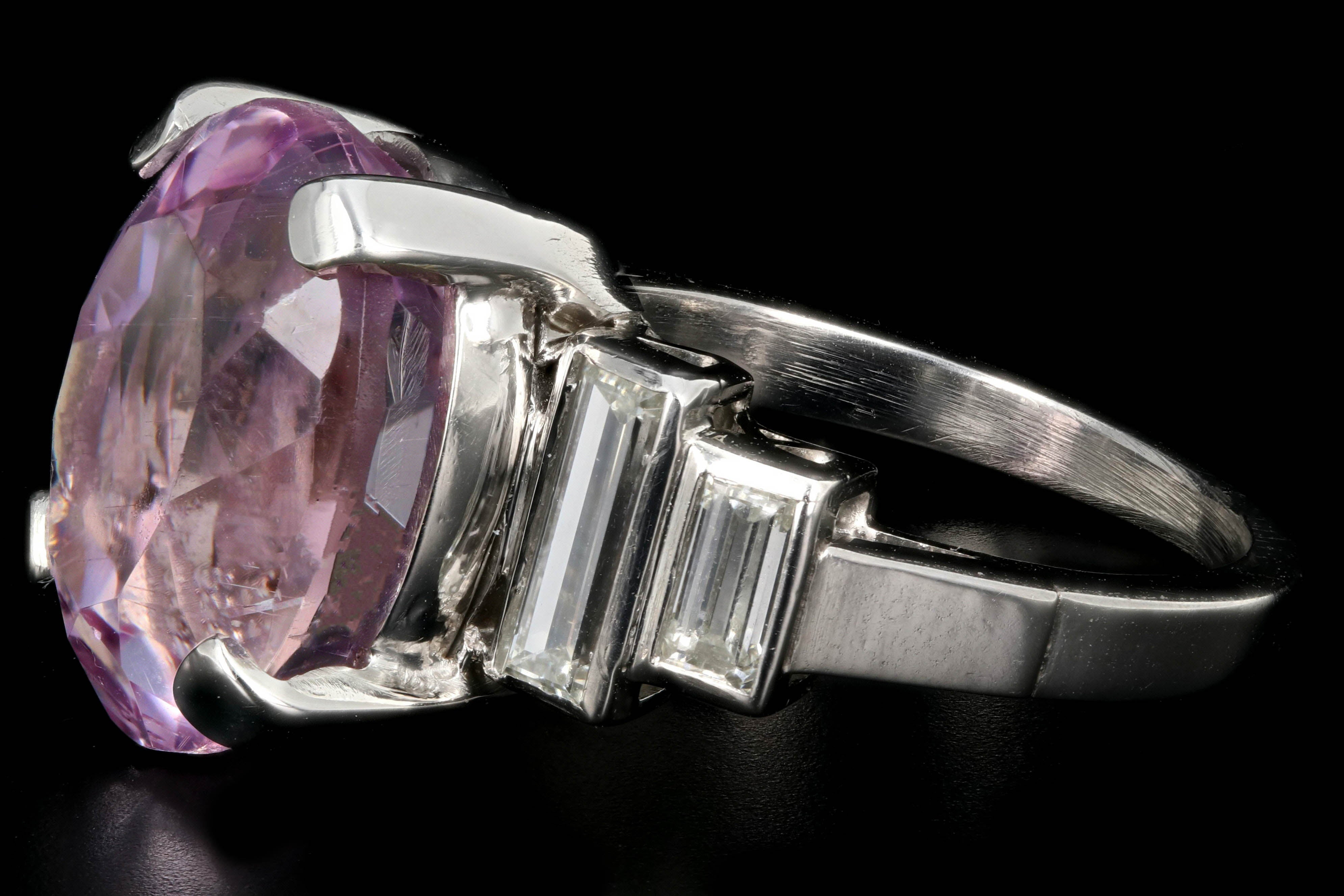 Modern Platinum 11.4 Carat Kunzite and Diamond Ring - Queen May