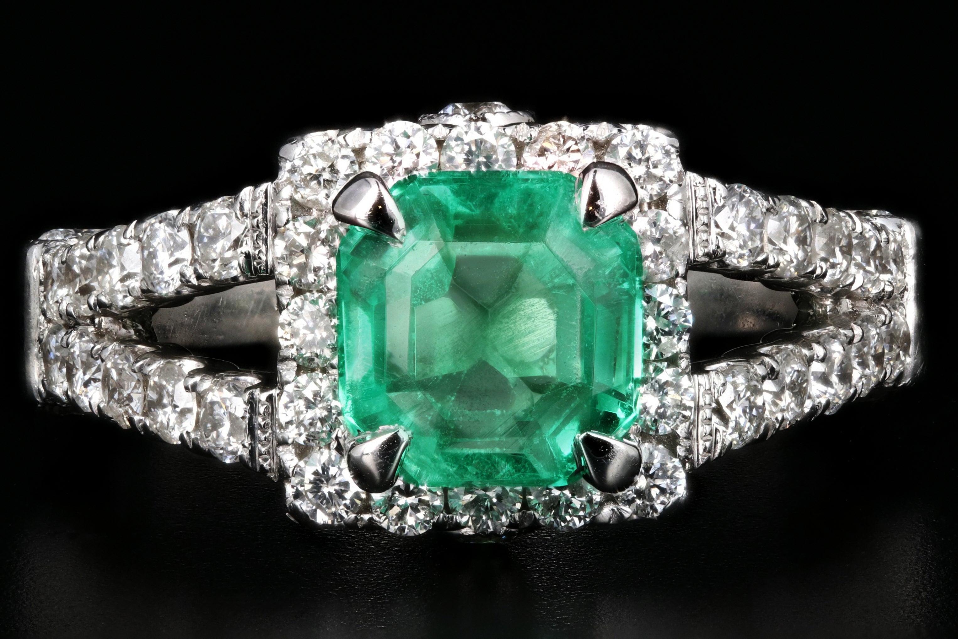 Modern 14K White Gold 1.81CT Colombian Emerald and Diamond Ring GIA Certified - Queen May