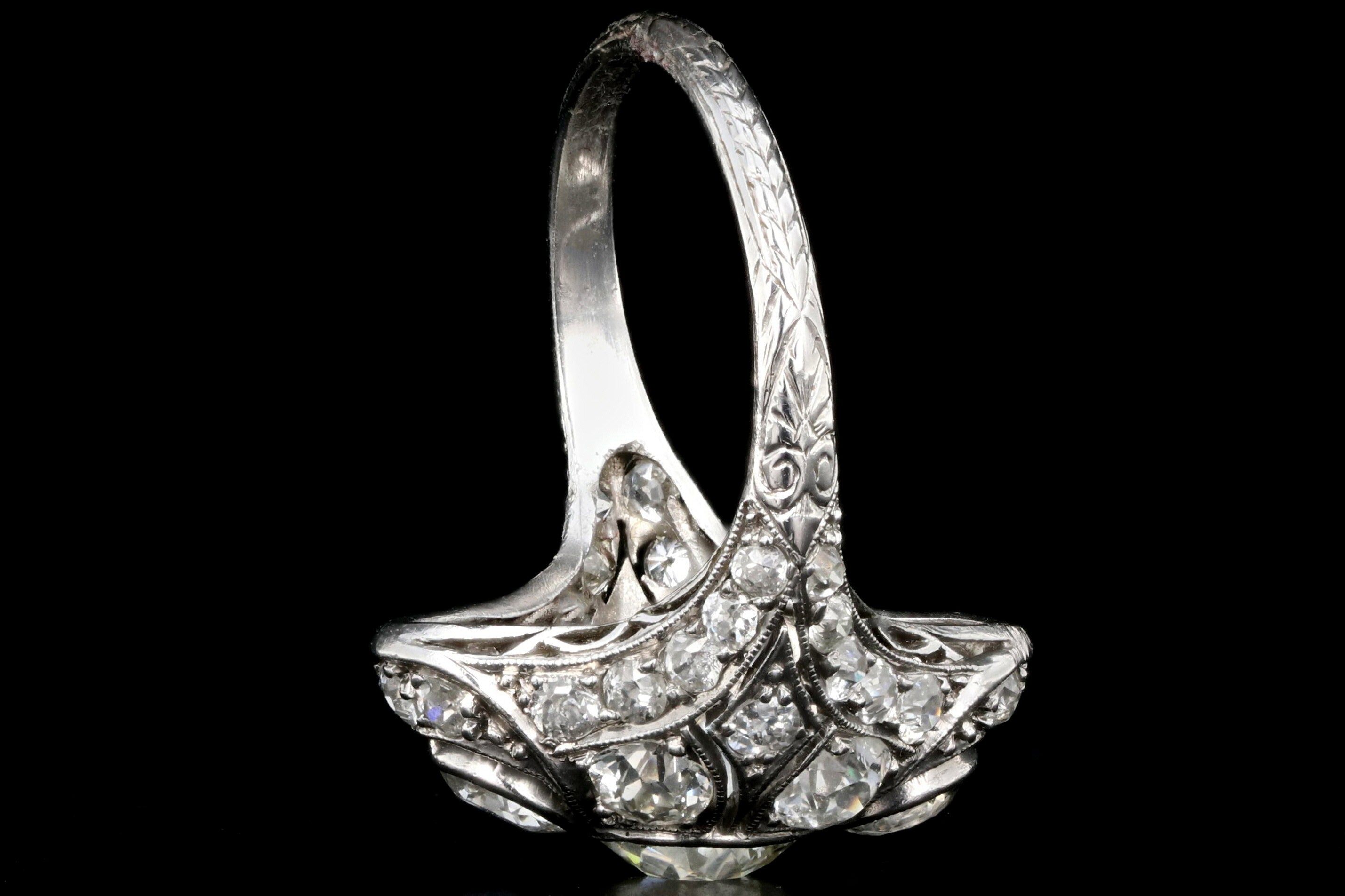 Art Deco Platinum Old European Cut Diamond 3 Stone Cluster Ring C.1920's - Queen May