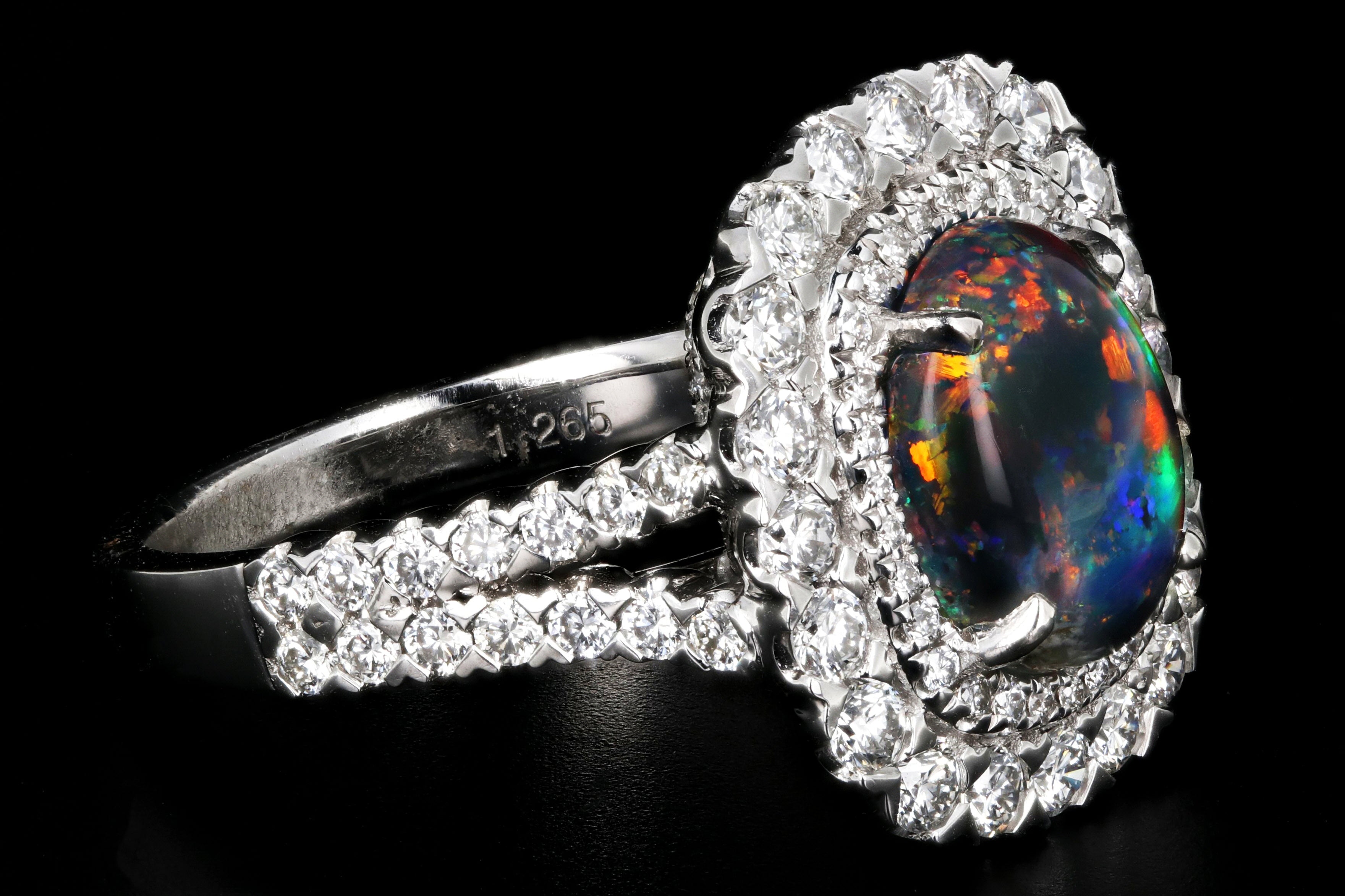Modern 14k White Gold 1.81CT Cabochon Cut Black Opal and Diamond Ring - Queen May
