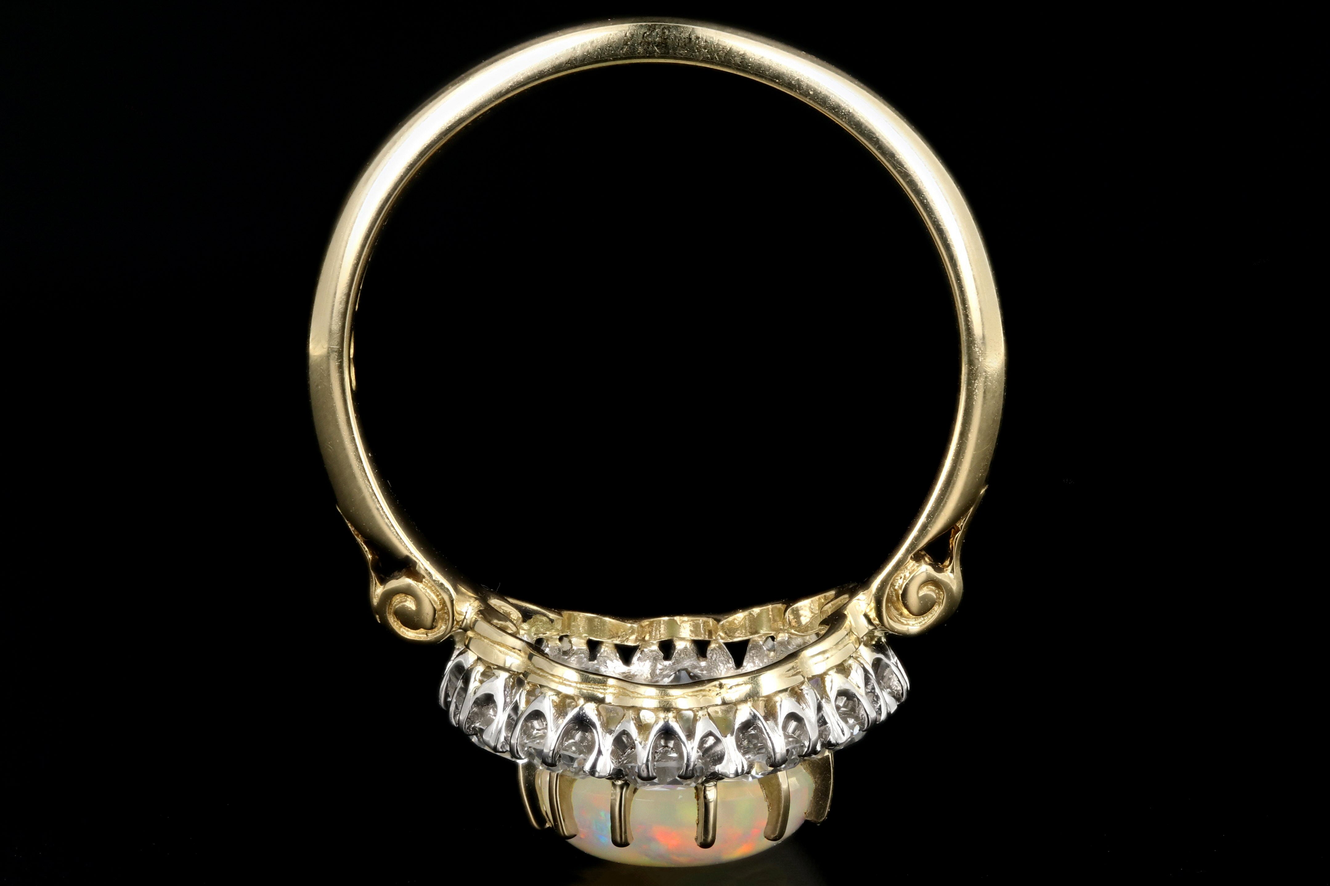 Victorian Style 18K Yellow Gold and Platinum 1.68 Carat Oval Cut Opal and Diamond Ring - Queen May