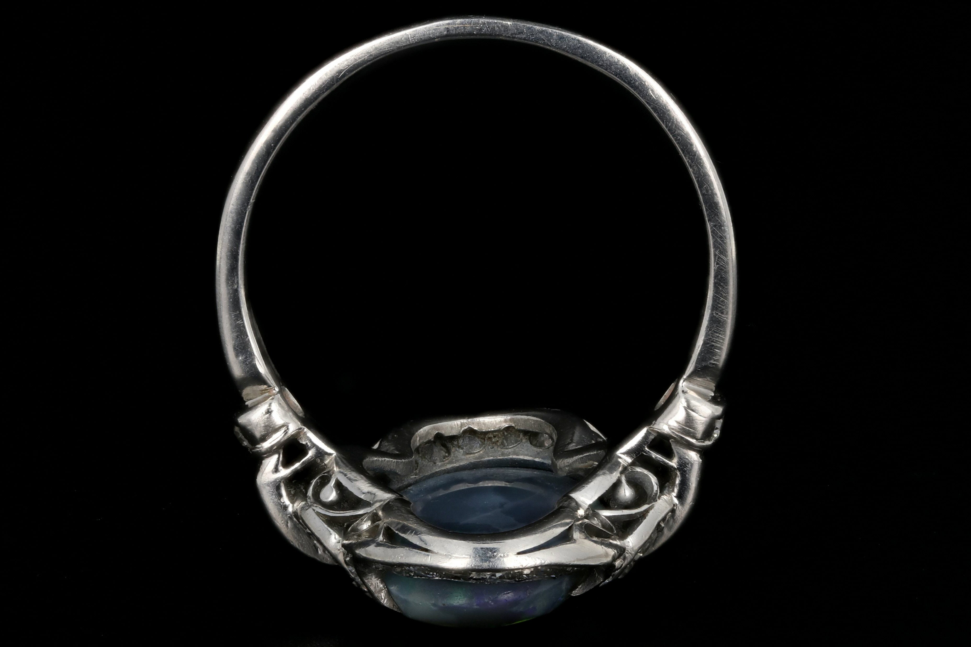 Art Deco Platinum 4CT Black Opal and Diamond Ring - Queen May