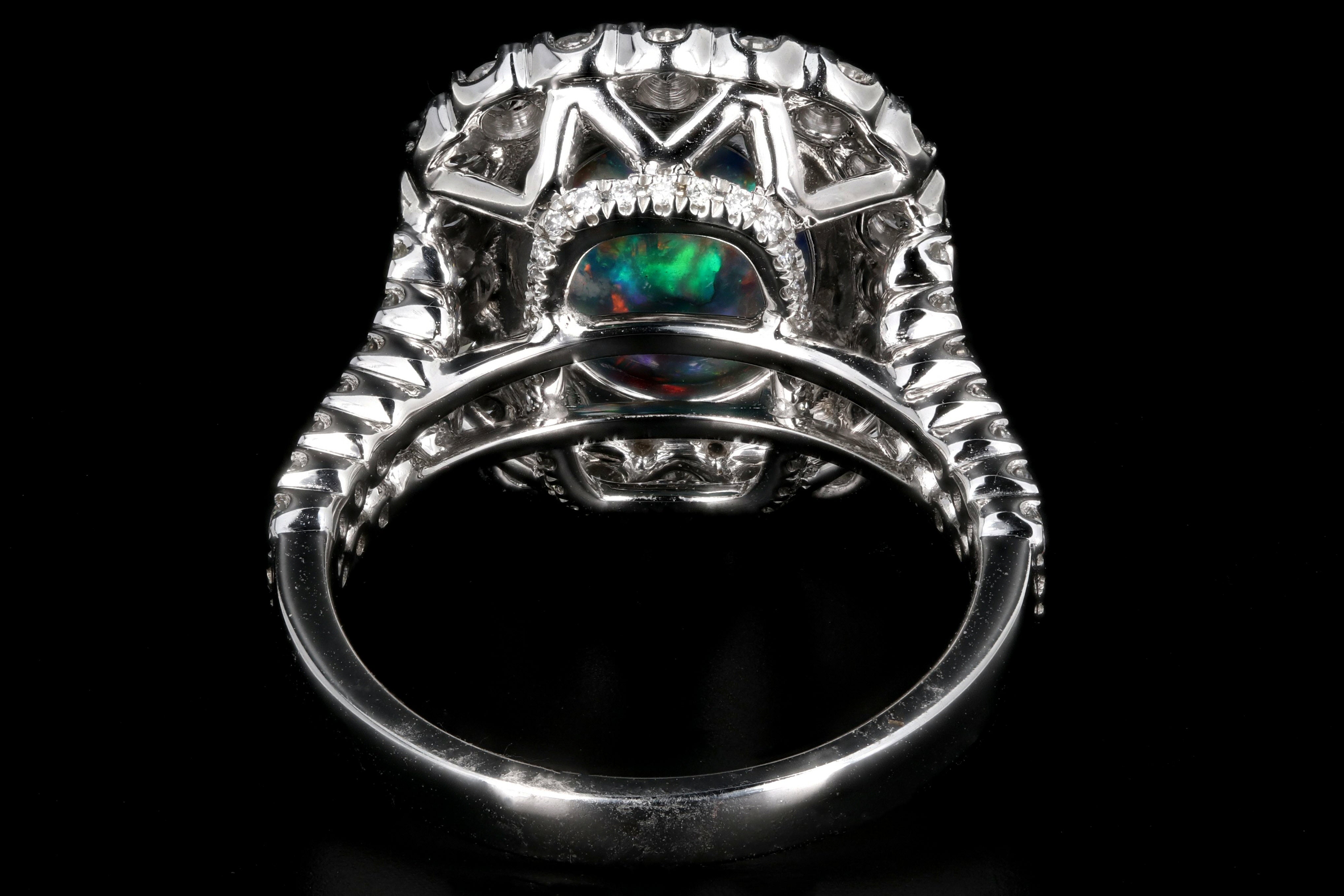 Modern 14k White Gold 1.81CT Cabochon Cut Black Opal and Diamond Ring - Queen May