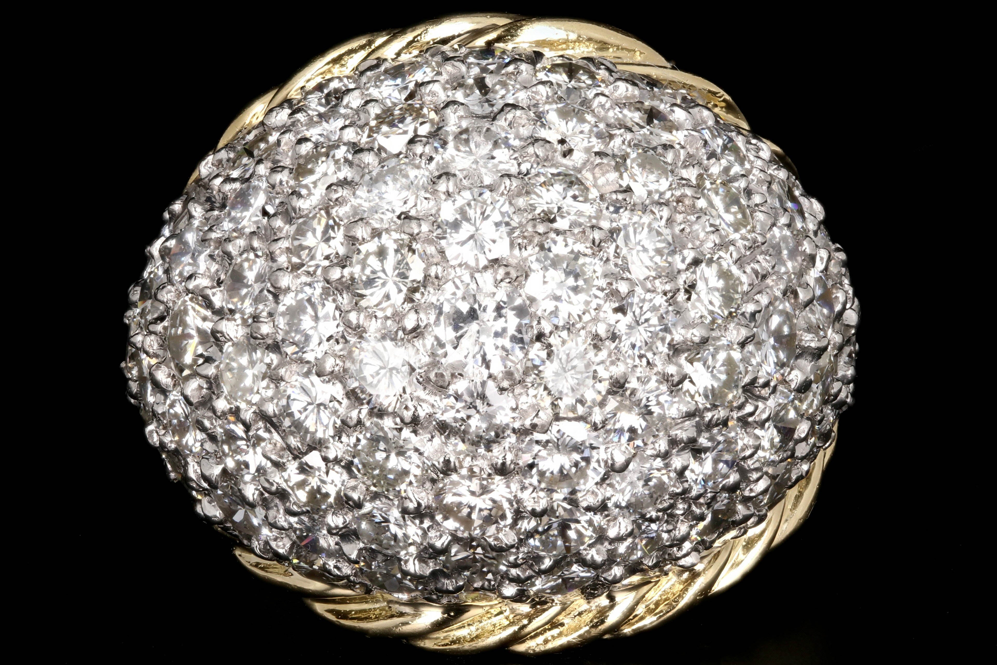 Modern 18K and Platinum 4 Carat Pave Diamond Statement Ring - Queen May