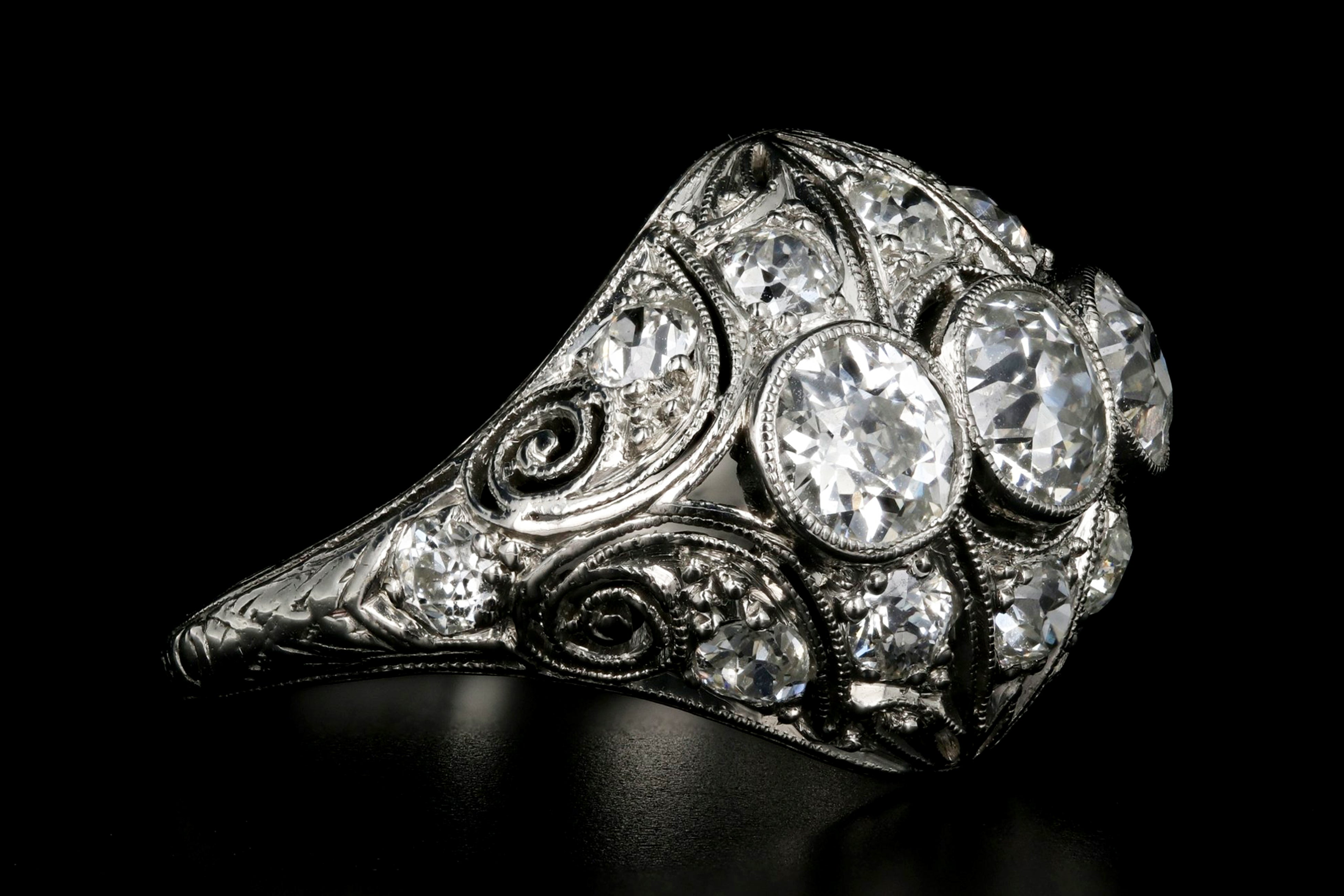 Art Deco Platinum 2.53 Carat Total Weight Three Stone Diamond Ring - Queen May