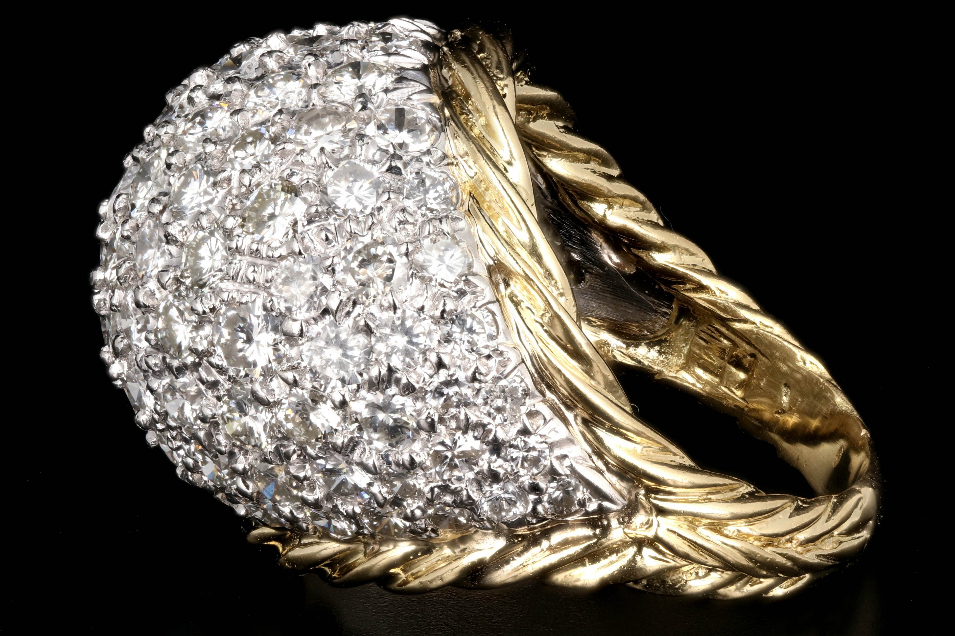 Modern 18K and Platinum 4 Carat Pave Diamond Statement Ring - Queen May