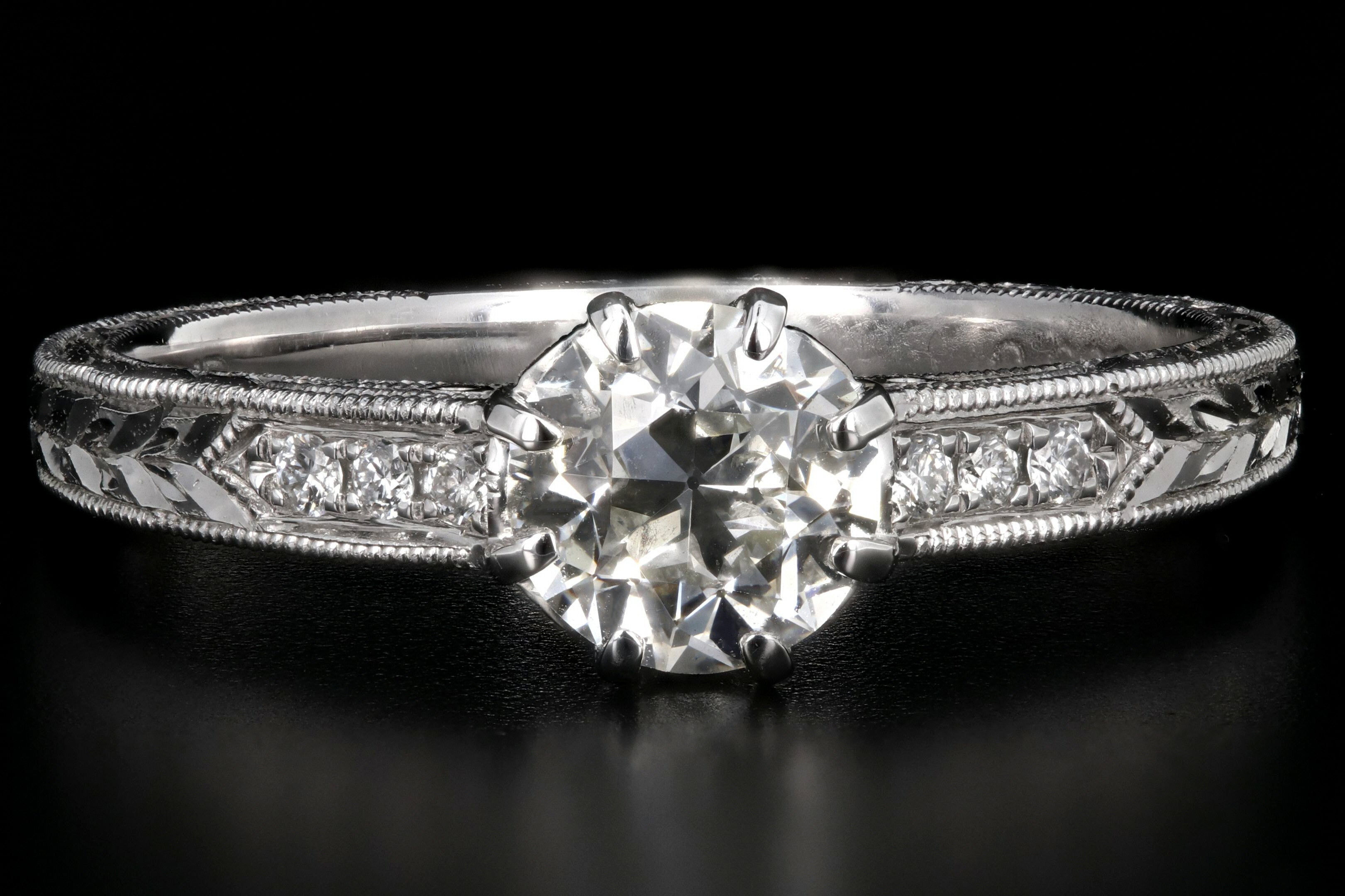 Modern 14K White Gold .69 Carat Old European Cut Diamond Engagement Ring - Queen May