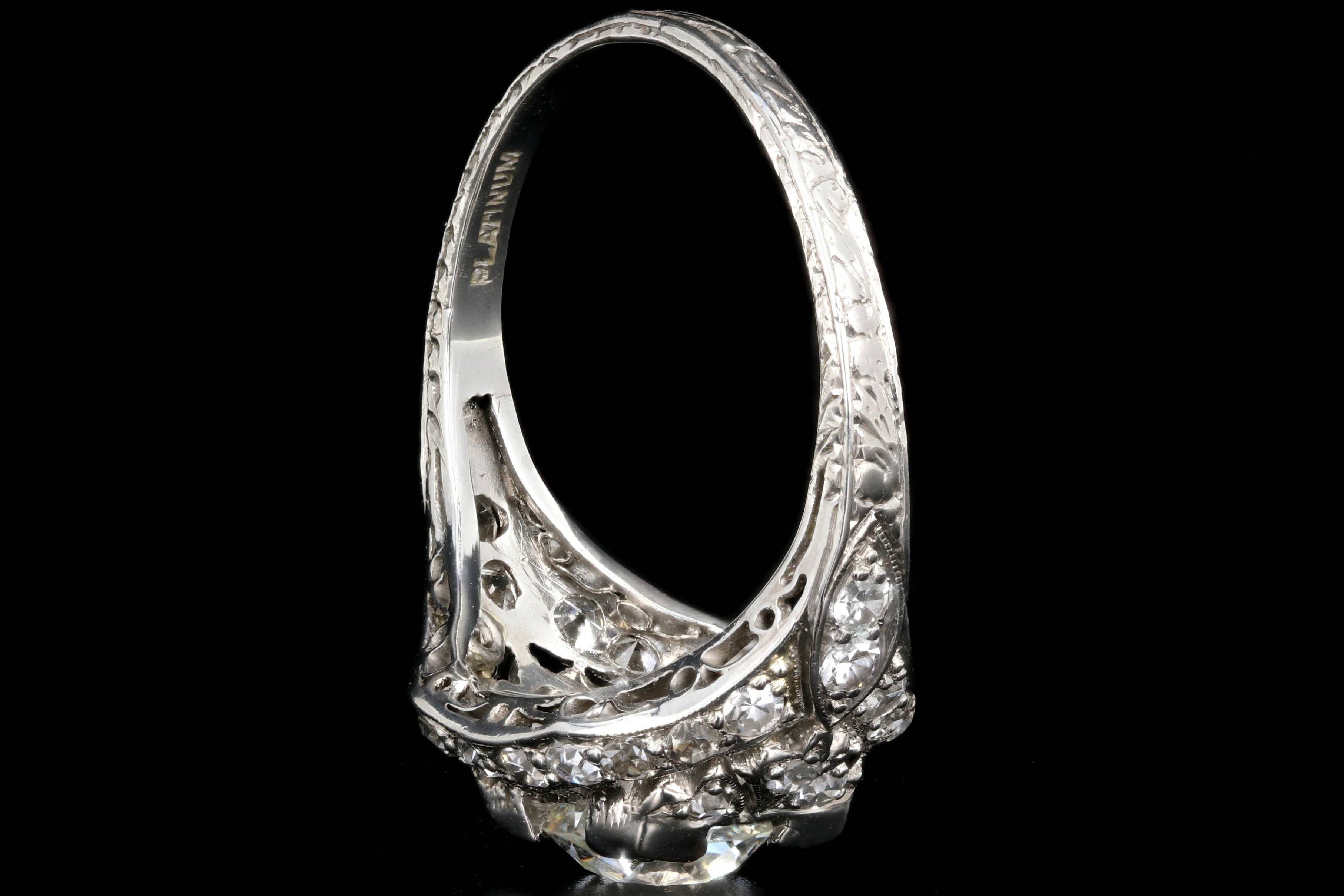 Art Deco Platinum EGL Certified 1.35 CT Old European Cut Filigree Engagement Ring - Queen May