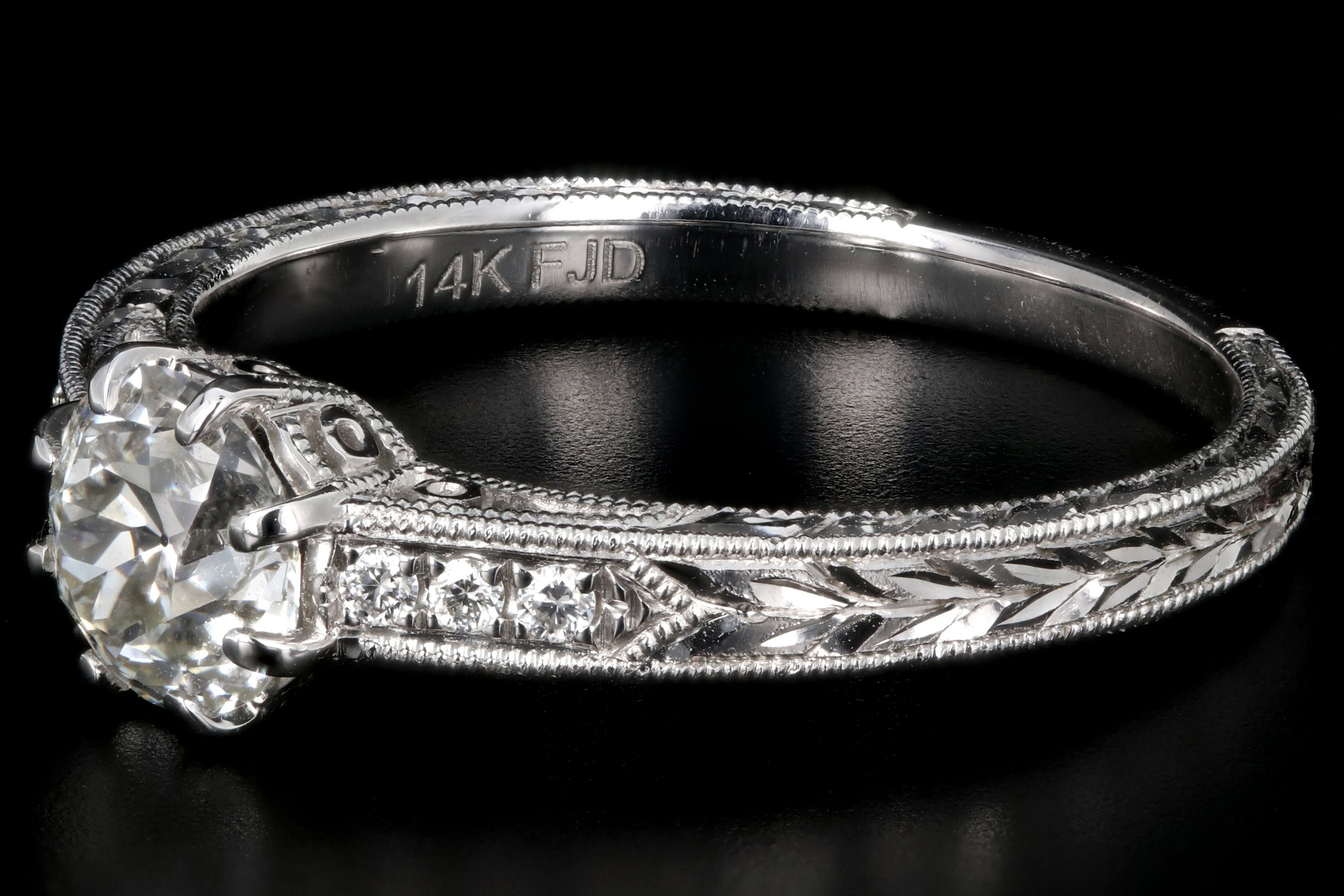 Modern 14K White Gold .69 Carat Old European Cut Diamond Engagement Ring - Queen May