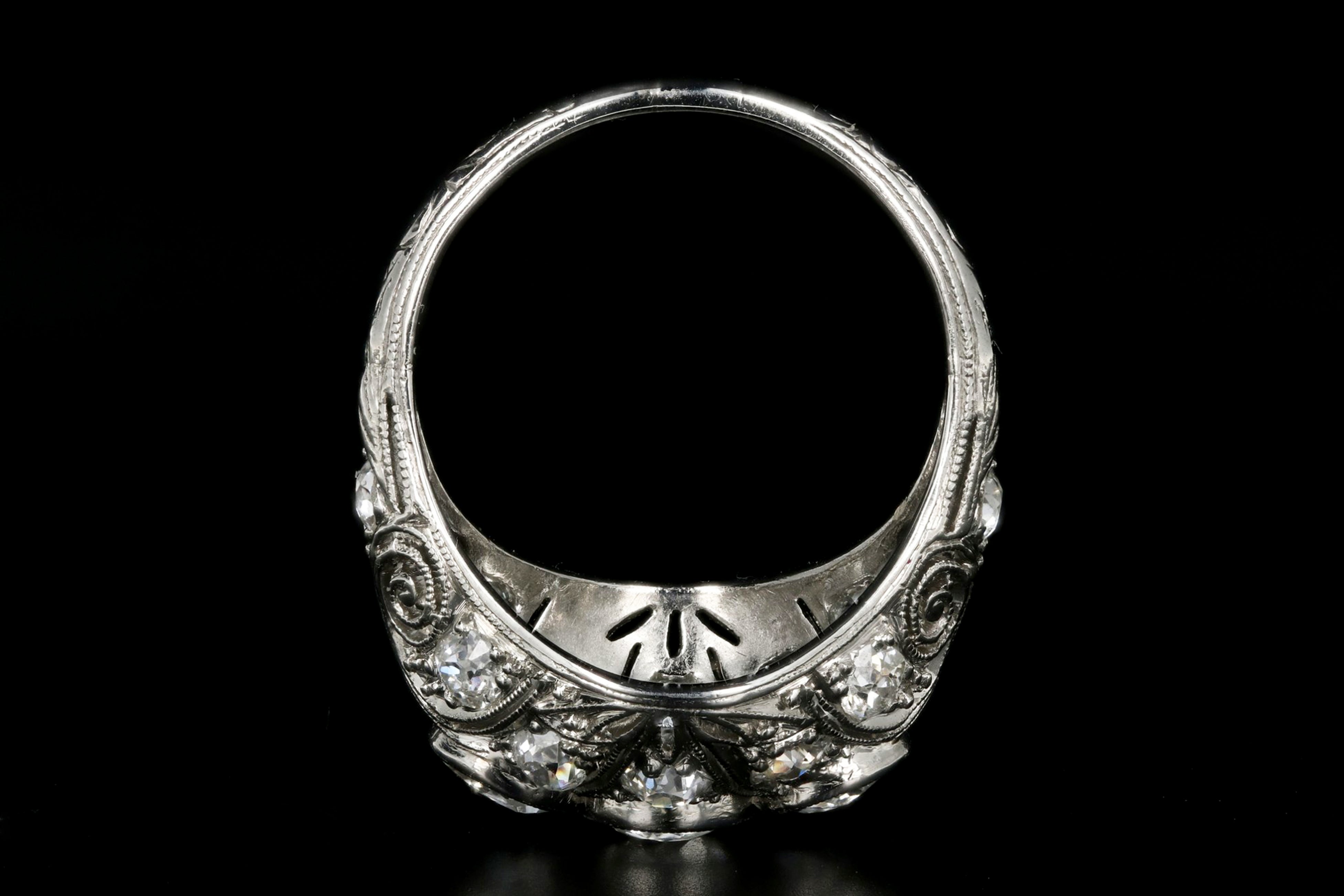 Art Deco Platinum 2.53 Carat Total Weight Three Stone Diamond Ring - Queen May