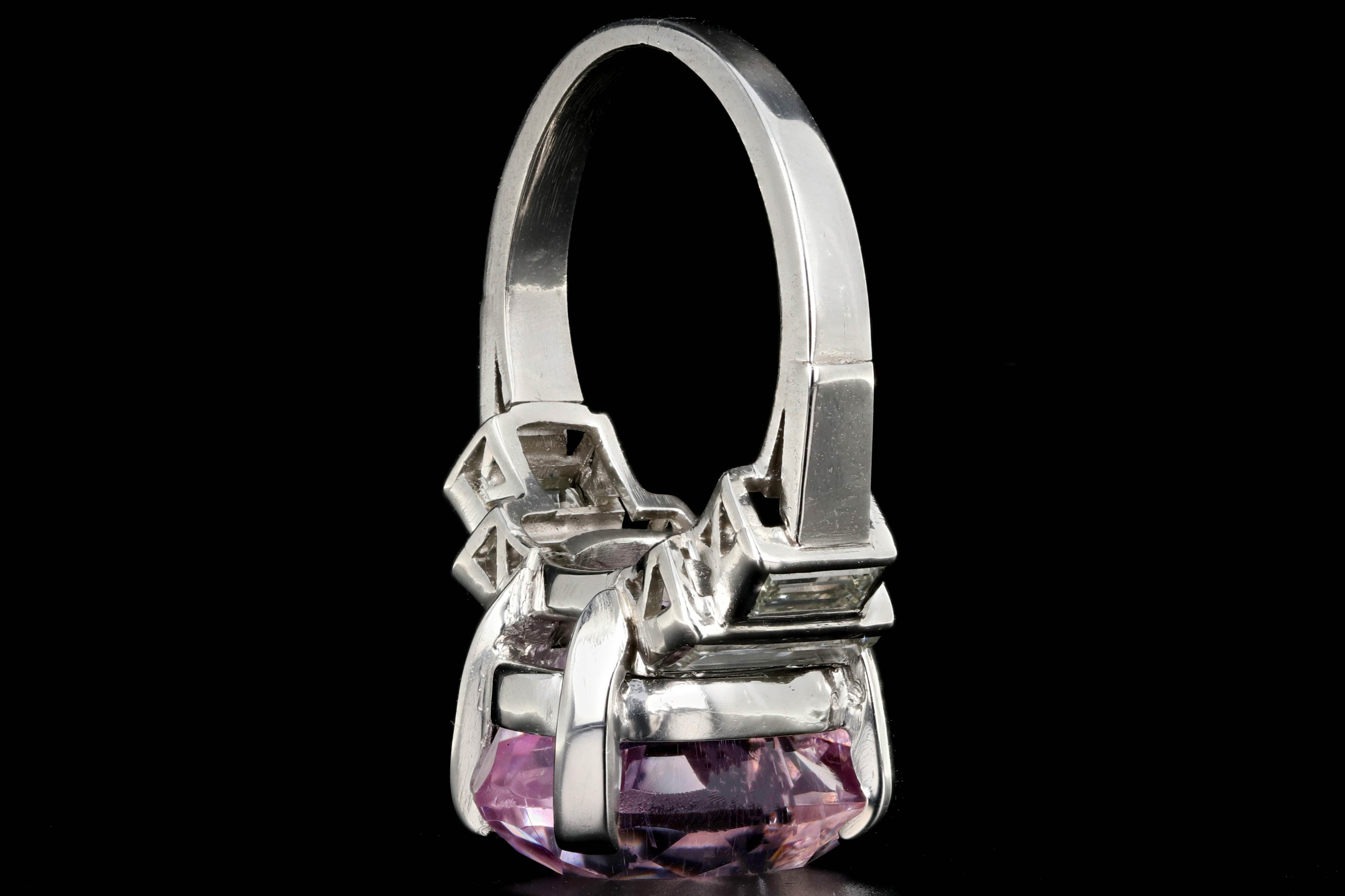 Modern Platinum 11.4 Carat Kunzite and Diamond Ring - Queen May