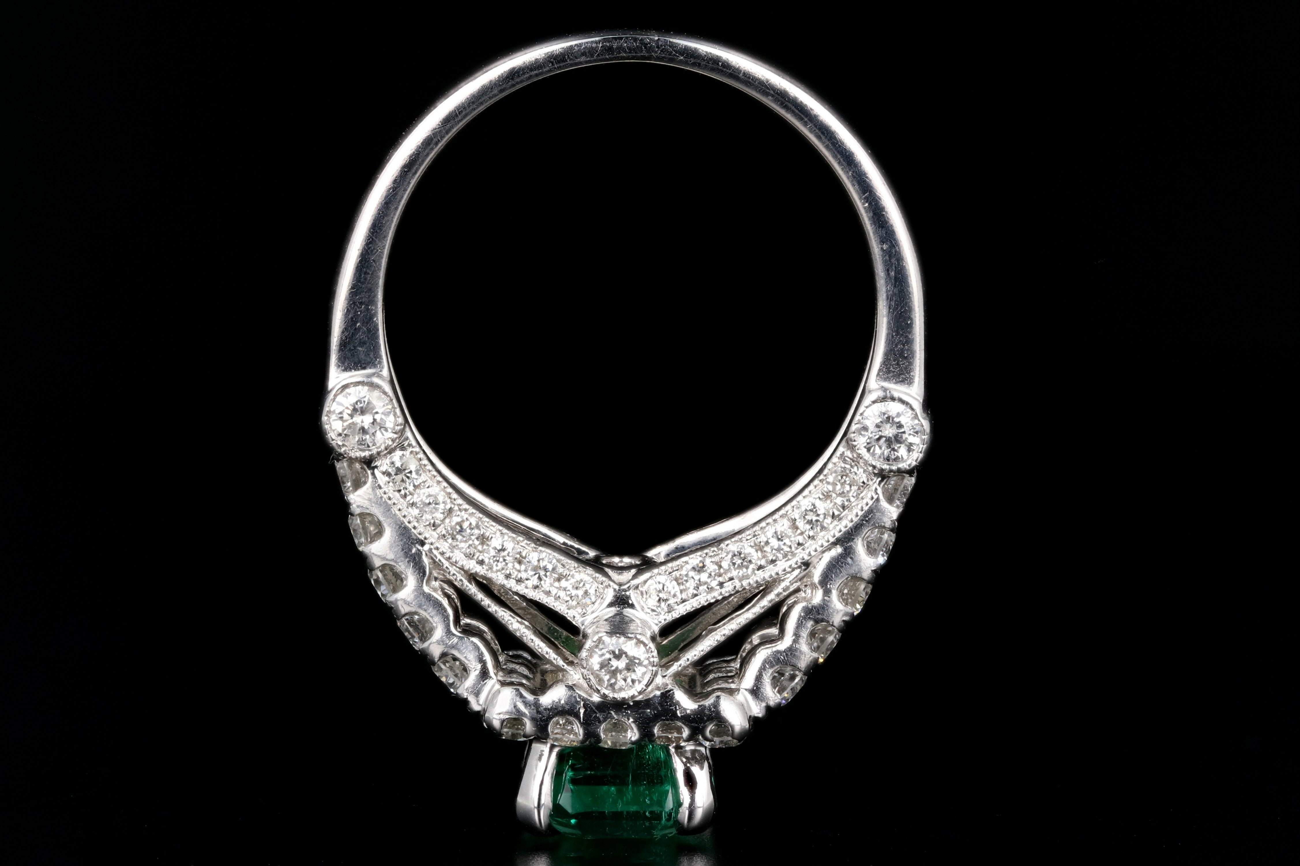 Modern 14K White Gold 1.81CT Colombian Emerald and Diamond Ring GIA Certified - Queen May