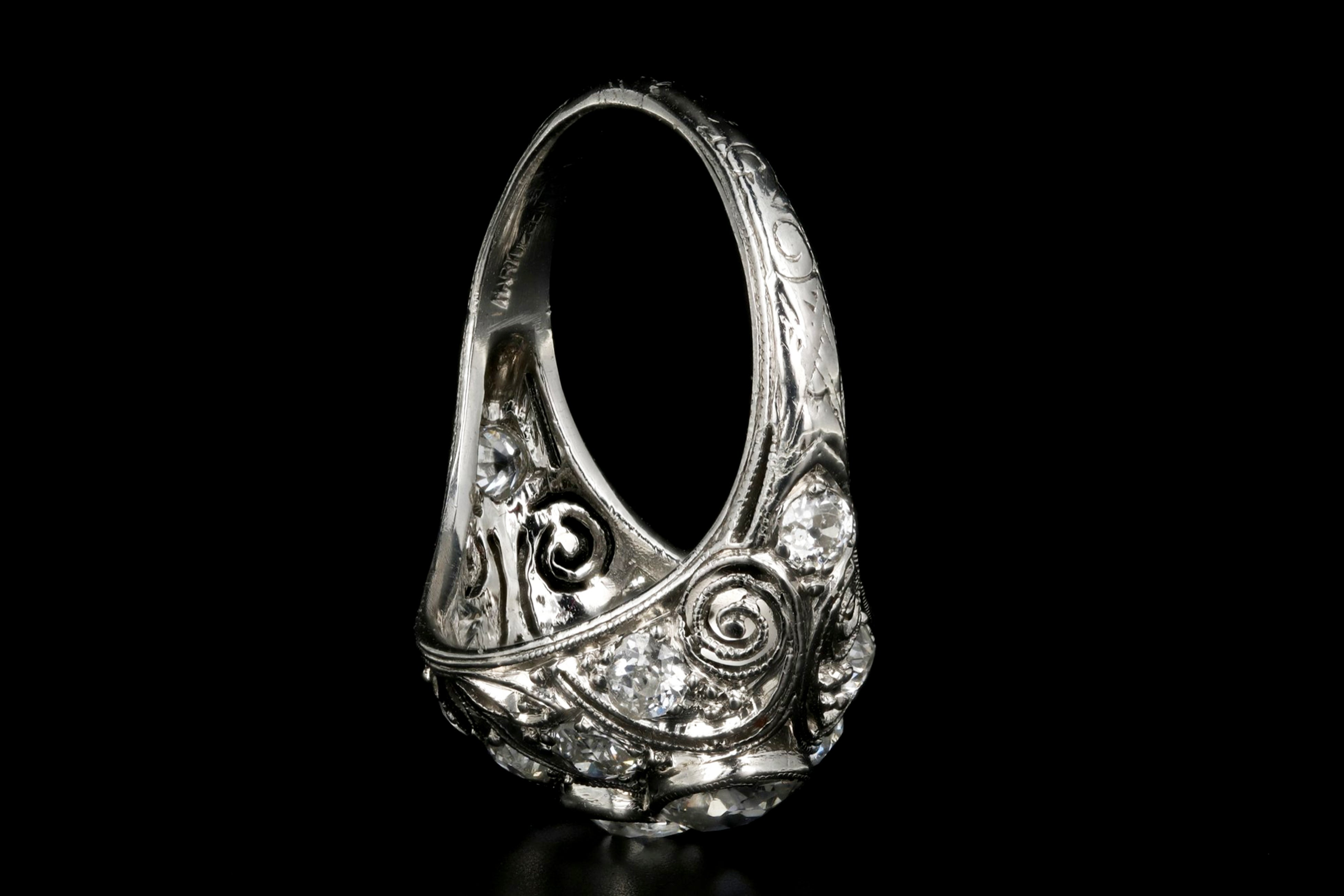 Art Deco Platinum 2.53 Carat Total Weight Three Stone Diamond Ring - Queen May