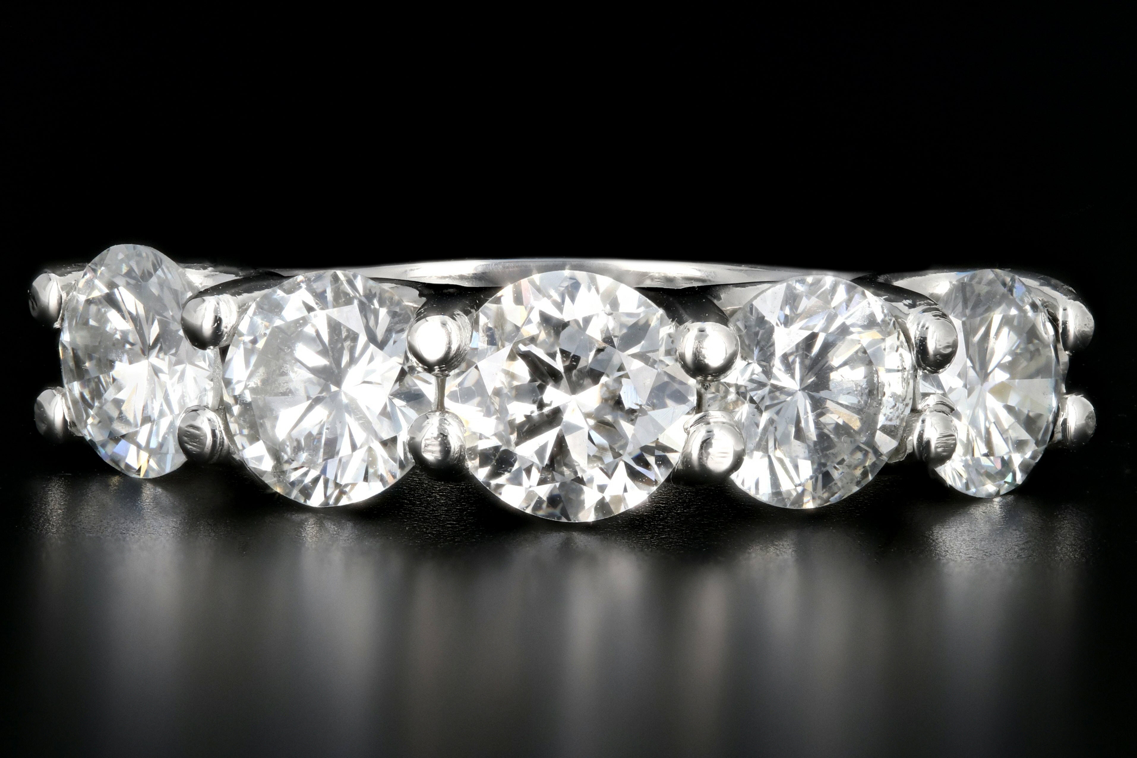 New Platinum 2.5 Carat Round Brilliant Cut Diamond 5 Stone Band - Queen May