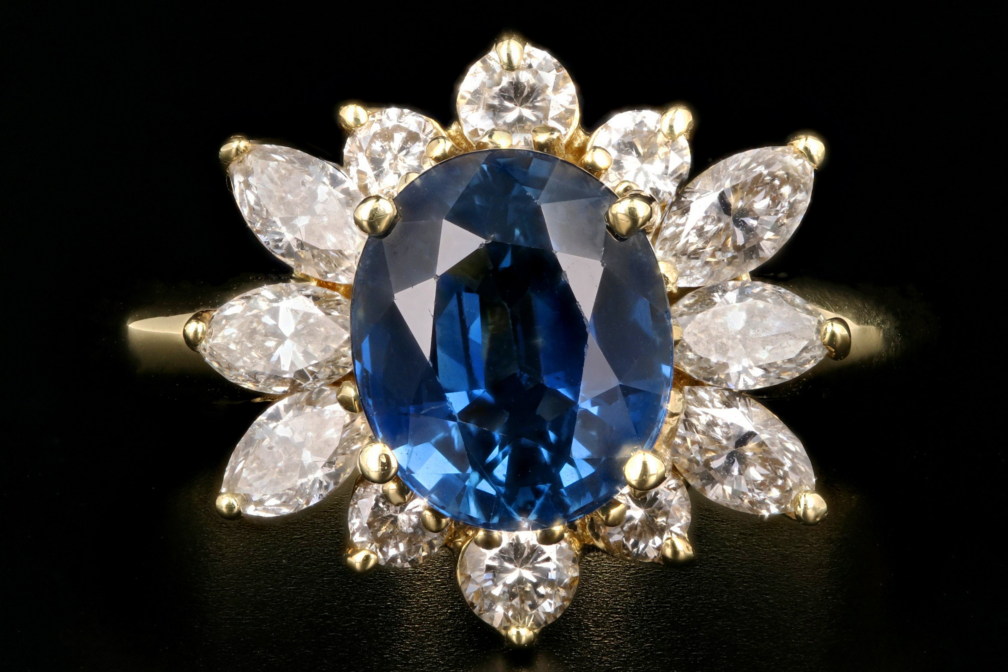 Modern 14K Yellow Gold GIA Certified 2.5 Carat Natural Sapphire and Diamond Halo Ring - Queen May