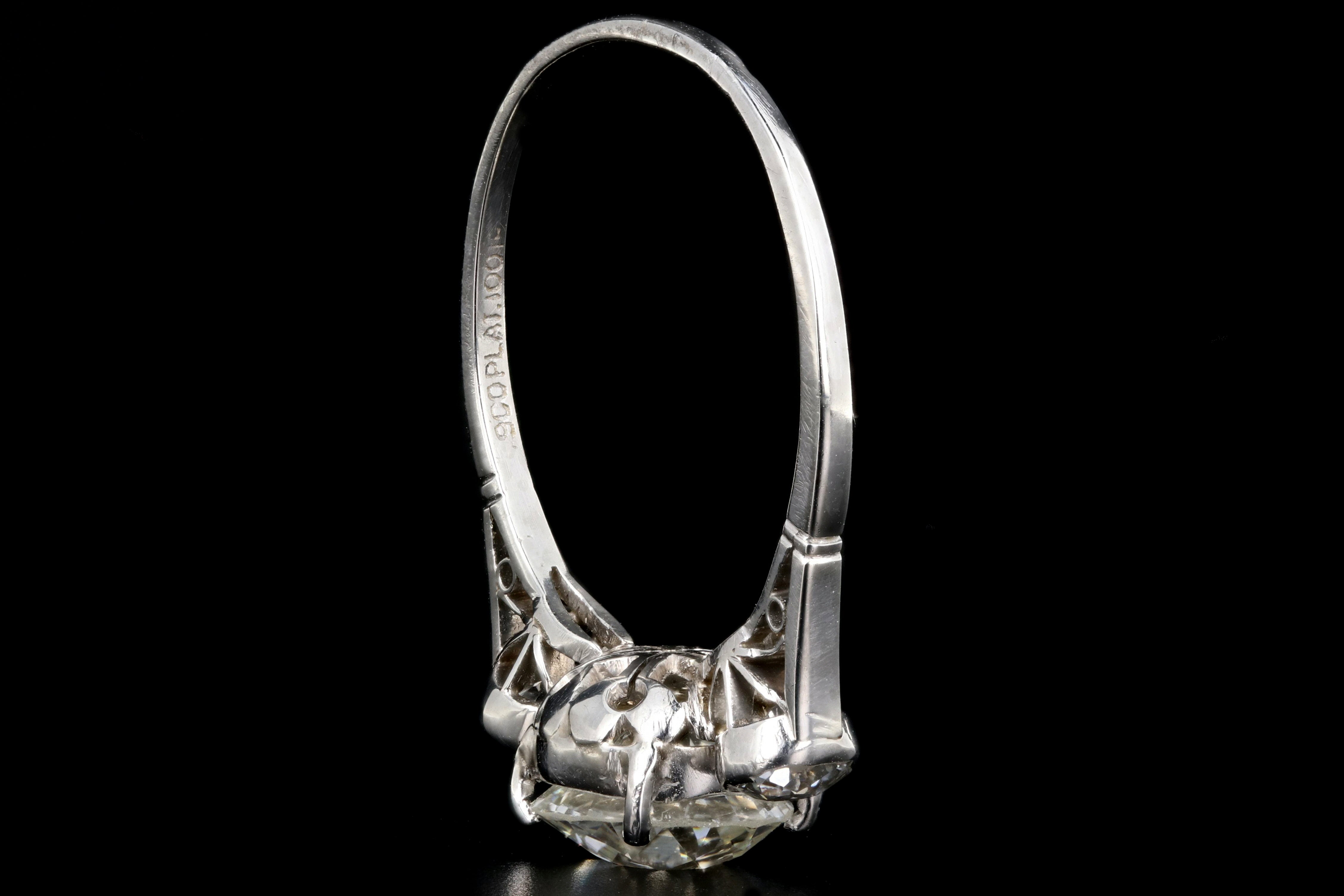 Art Deco Platinum 3 Stone 1.63 Carat Center Old European Cut Diamond Engagement Ring - Queen May