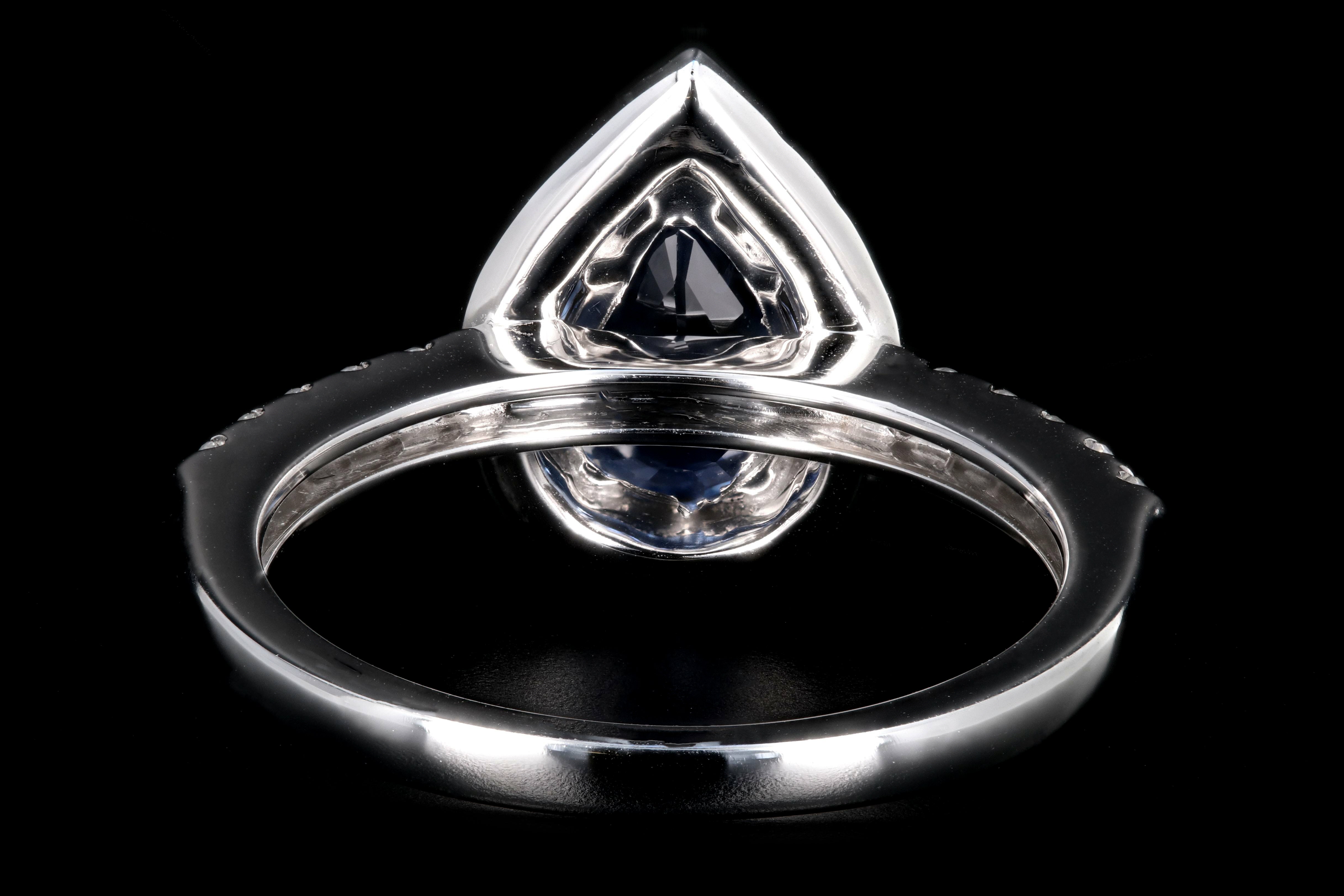 New 14K White Gold 1.42 Pear Shaped Natural Sapphire and Diamond Halo Ring - Queen May