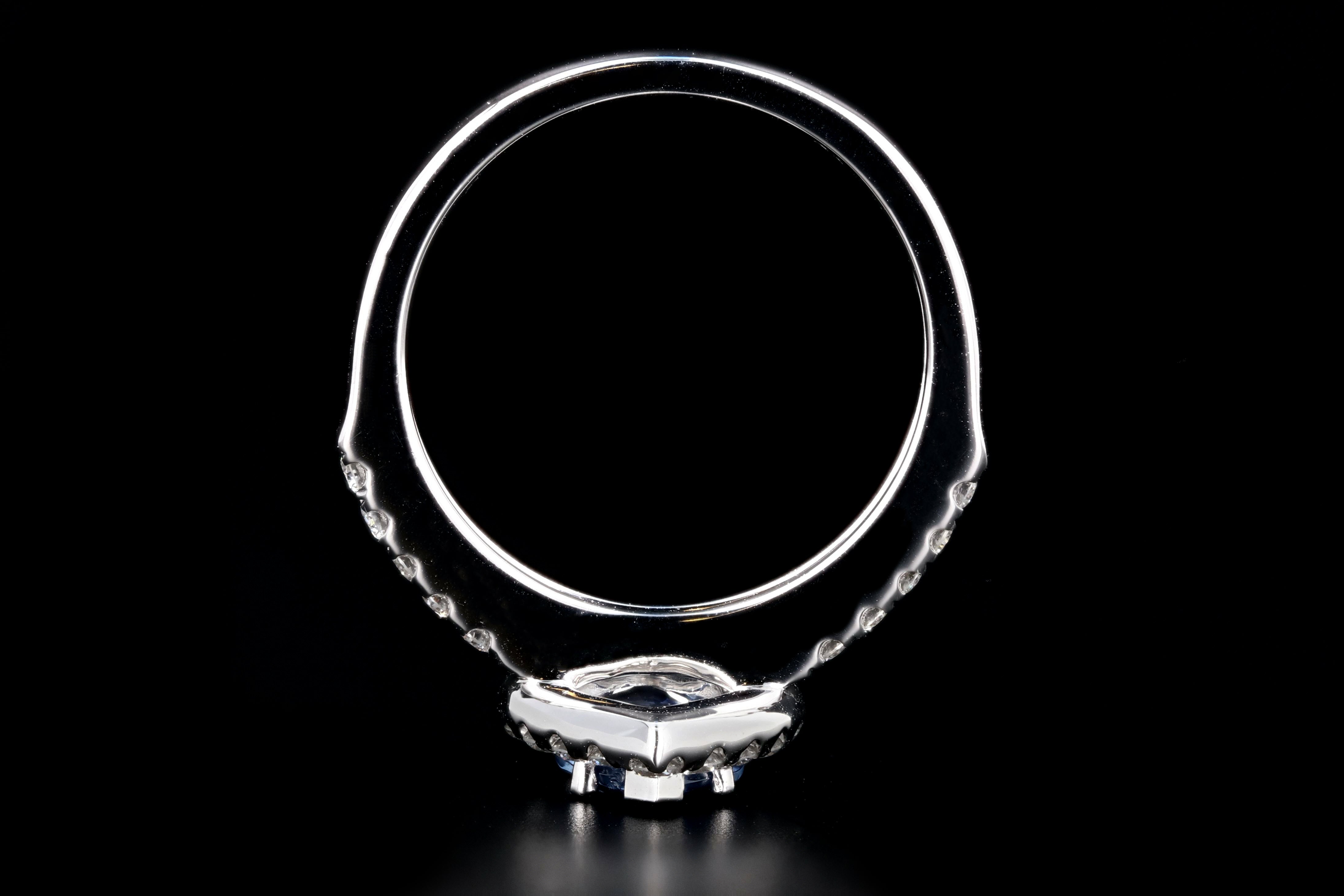 New 14K White Gold 1.42 Pear Shaped Natural Sapphire and Diamond Halo Ring - Queen May
