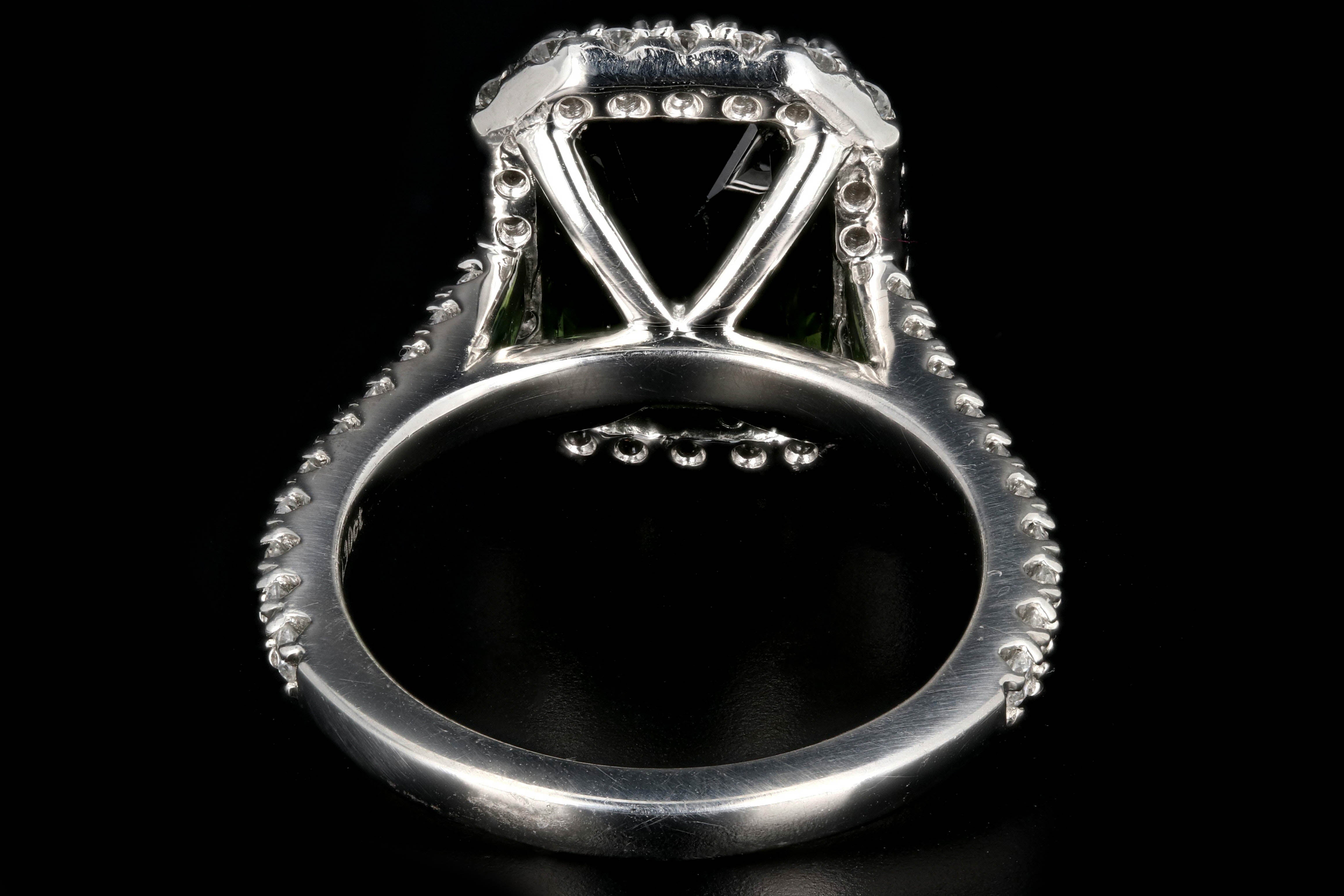 New Platinum 5.65 Carat Green Tourmaline and Diamond Halo Ring - Queen May