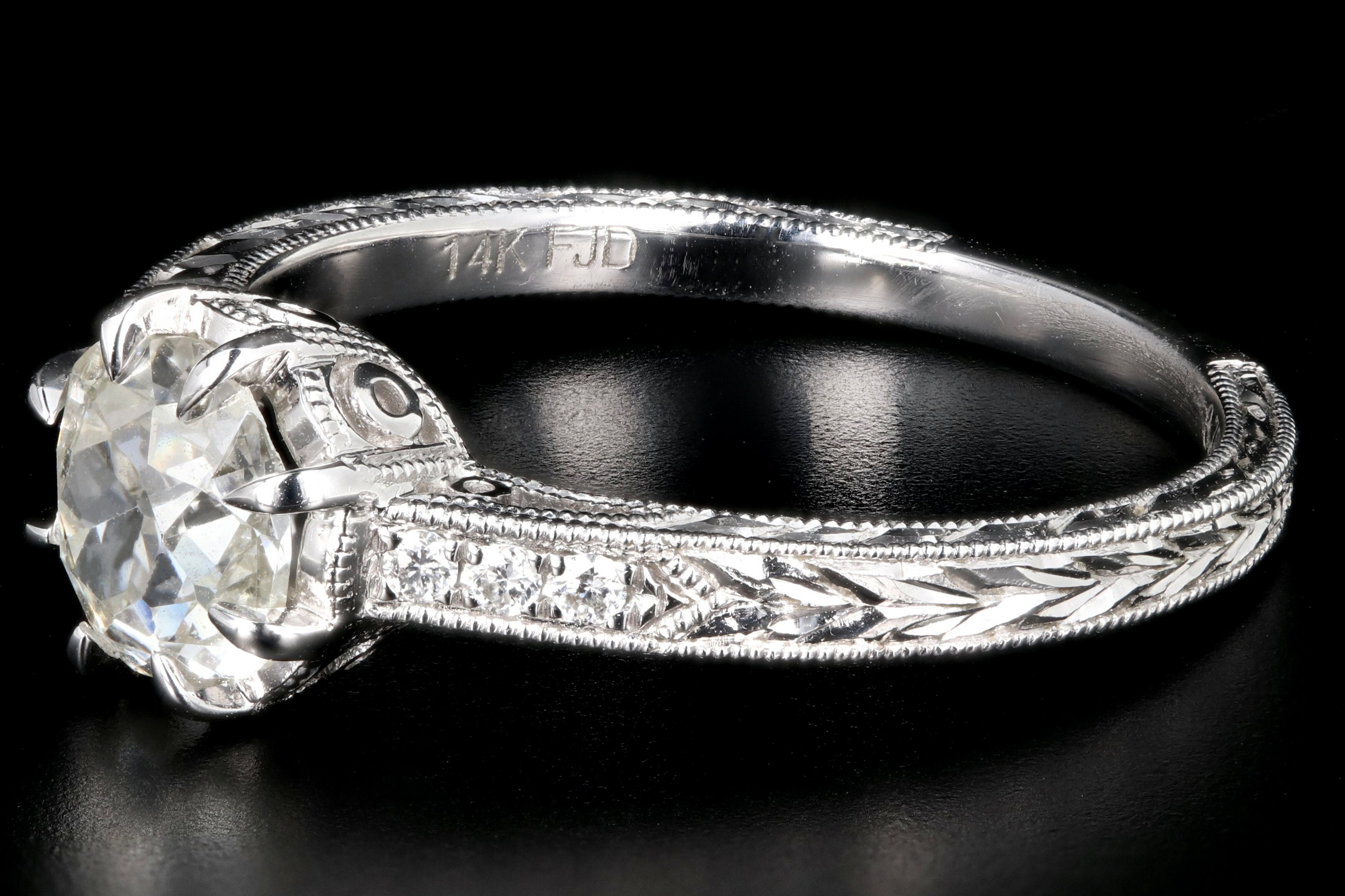 Modern 14K White Gold .75 Carat Old Mine Cut Diamond Engagement Ring GIA Certified - Queen May