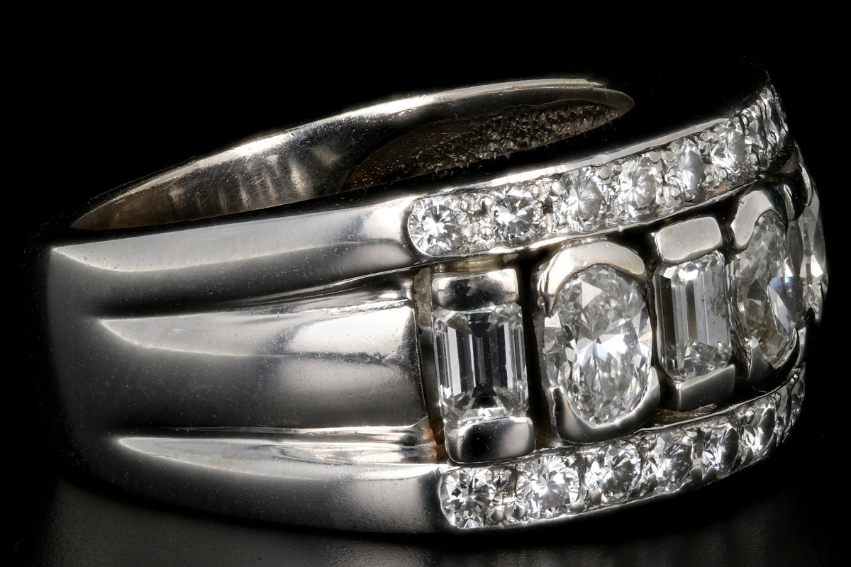 18K White Gold 2.32 Carat Round, Oval, and Emerald Cut Diamond Band - Queen May