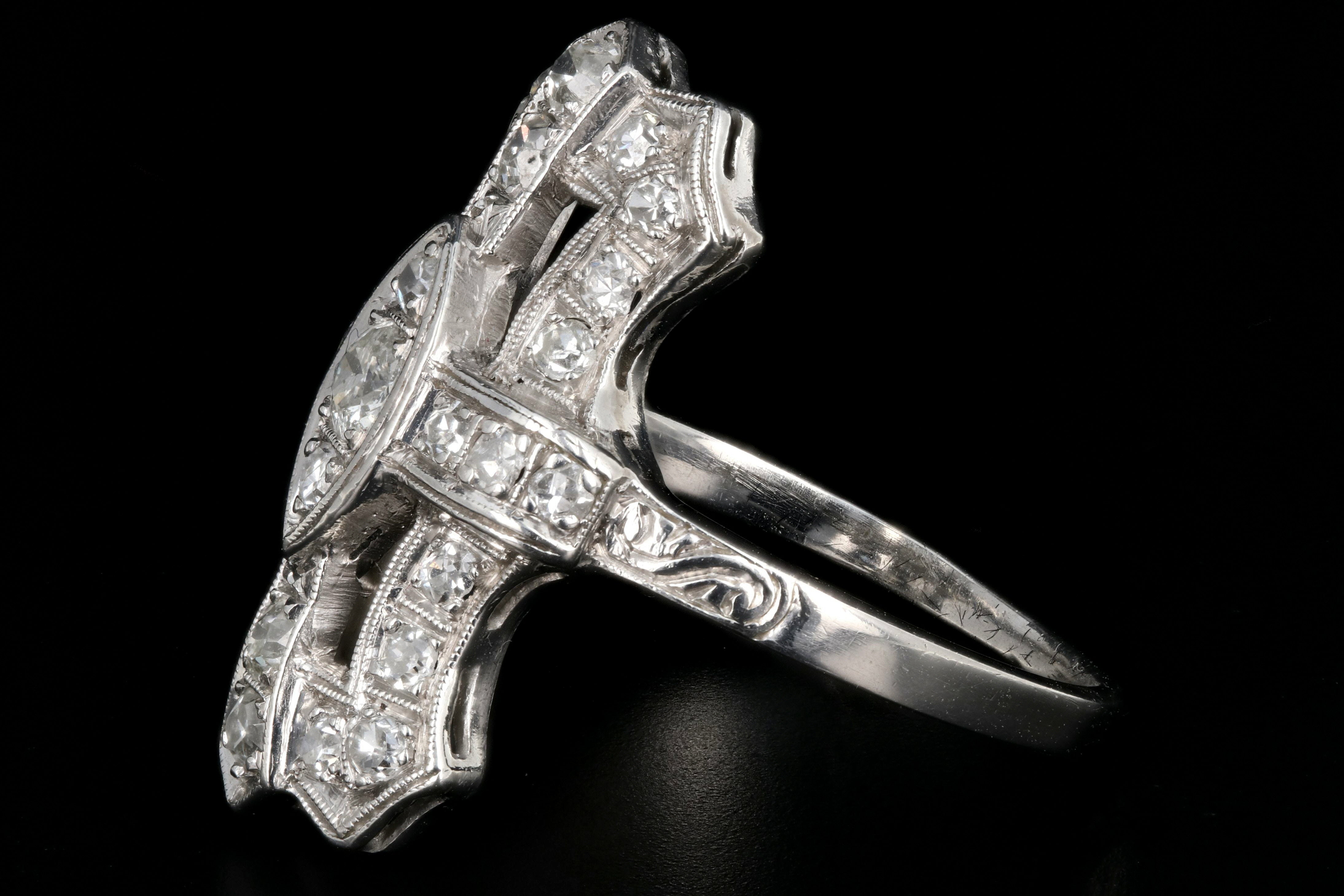 Art Deco Platinum Diamond Shield Ring Size 6.5 - Queen May