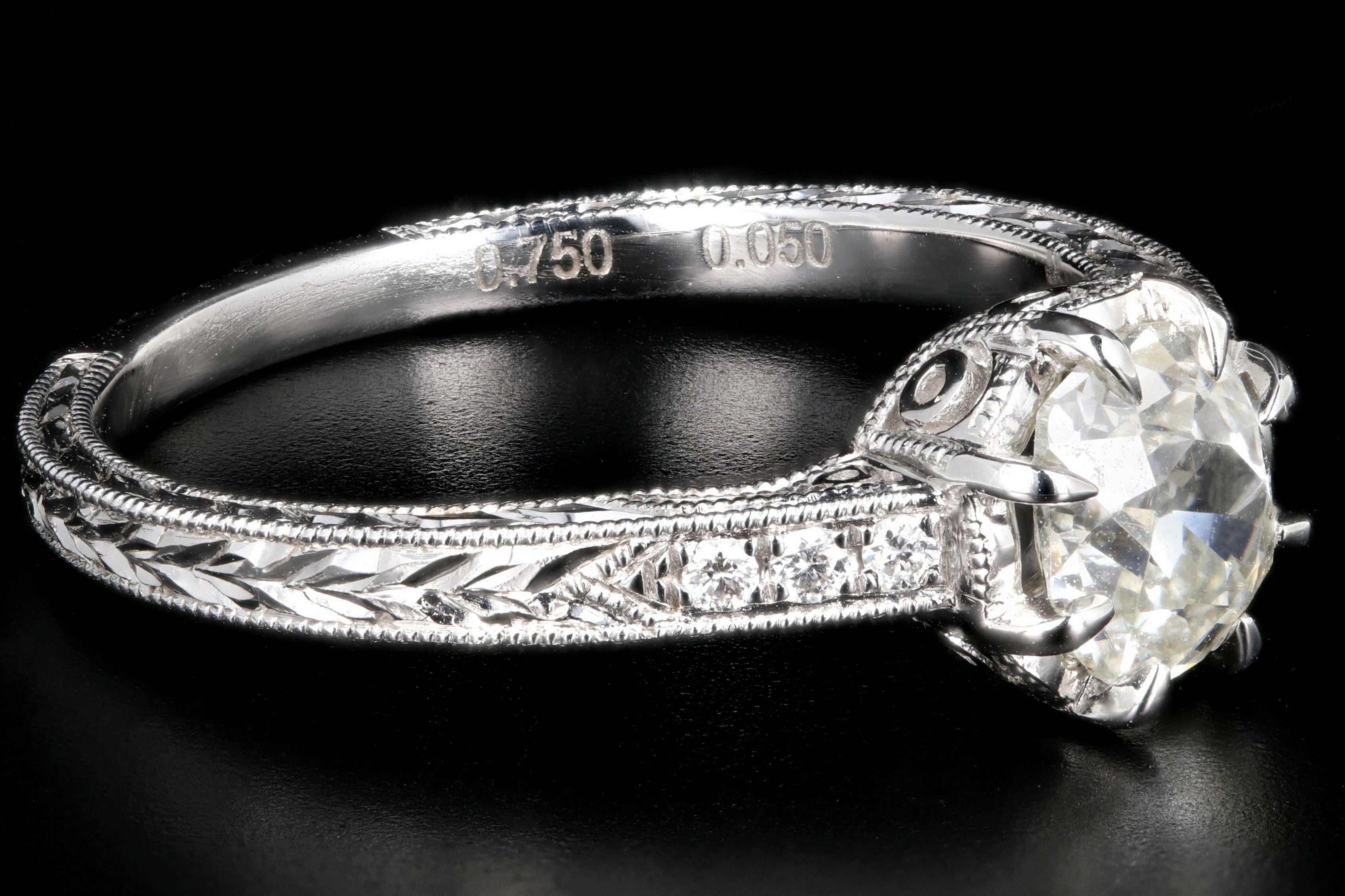 Modern 14K White Gold .75 Carat Old Mine Cut Diamond Engagement Ring GIA Certified - Queen May