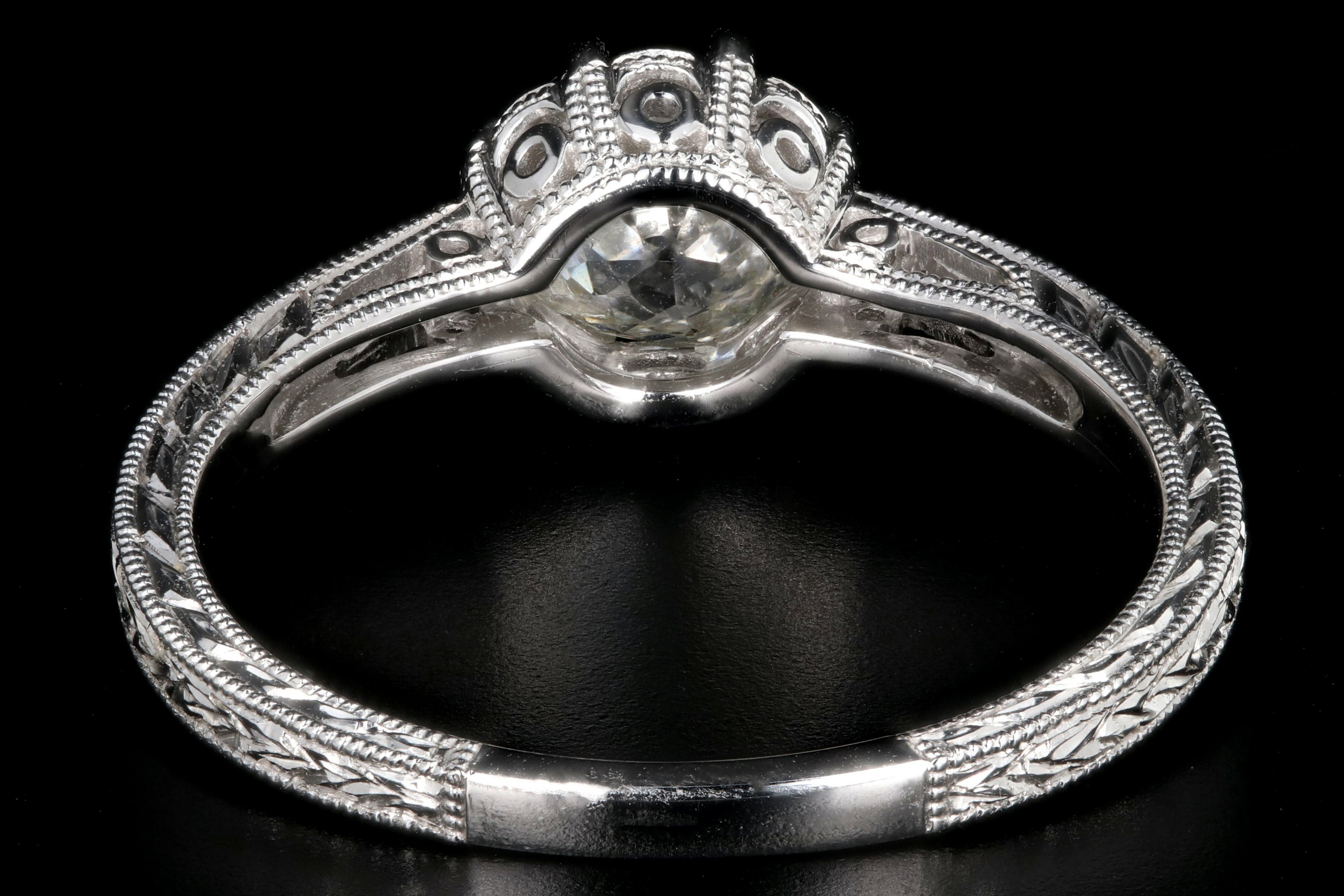 Modern 14K White Gold .75 Carat Old Mine Cut Diamond Engagement Ring GIA Certified - Queen May