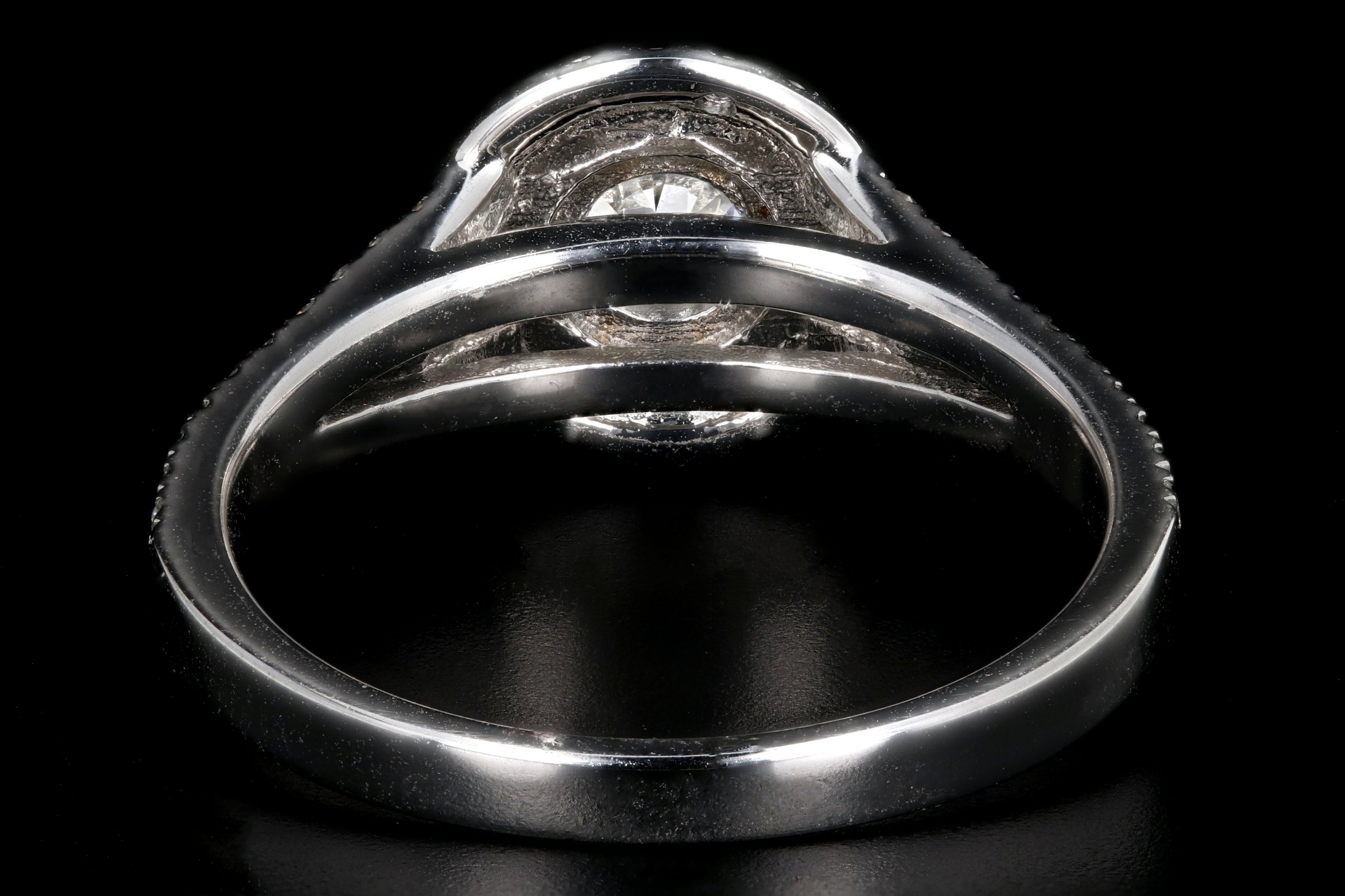 New 18K White Gold .55 Carat Round Brilliant Cut Double Halo Split Shank Engagement Ring - Queen May