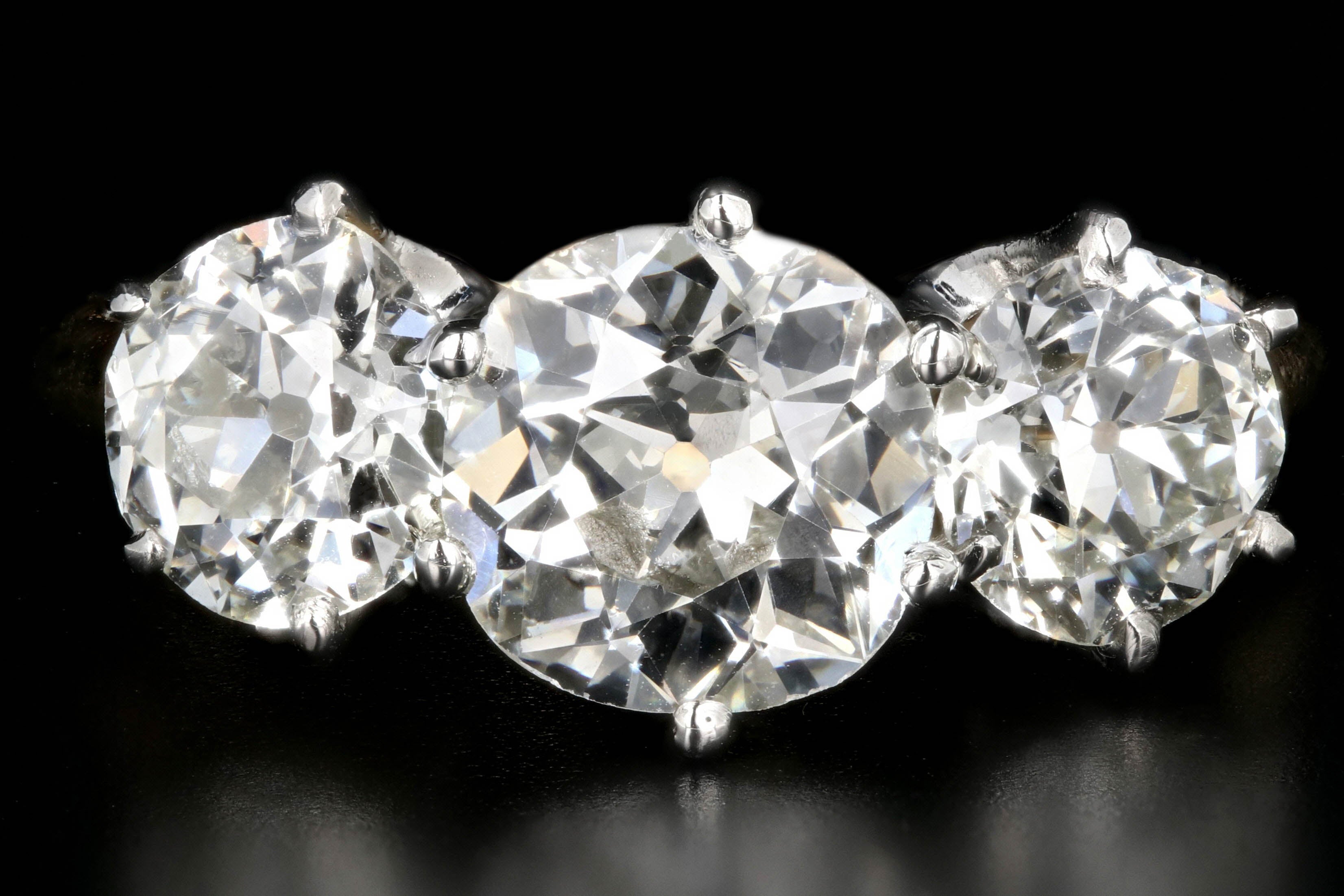 Victorian Platinum and 18K Yellow Gold 3.57 carat Three Stone Engagement Ring GIA Certified - Queen May
