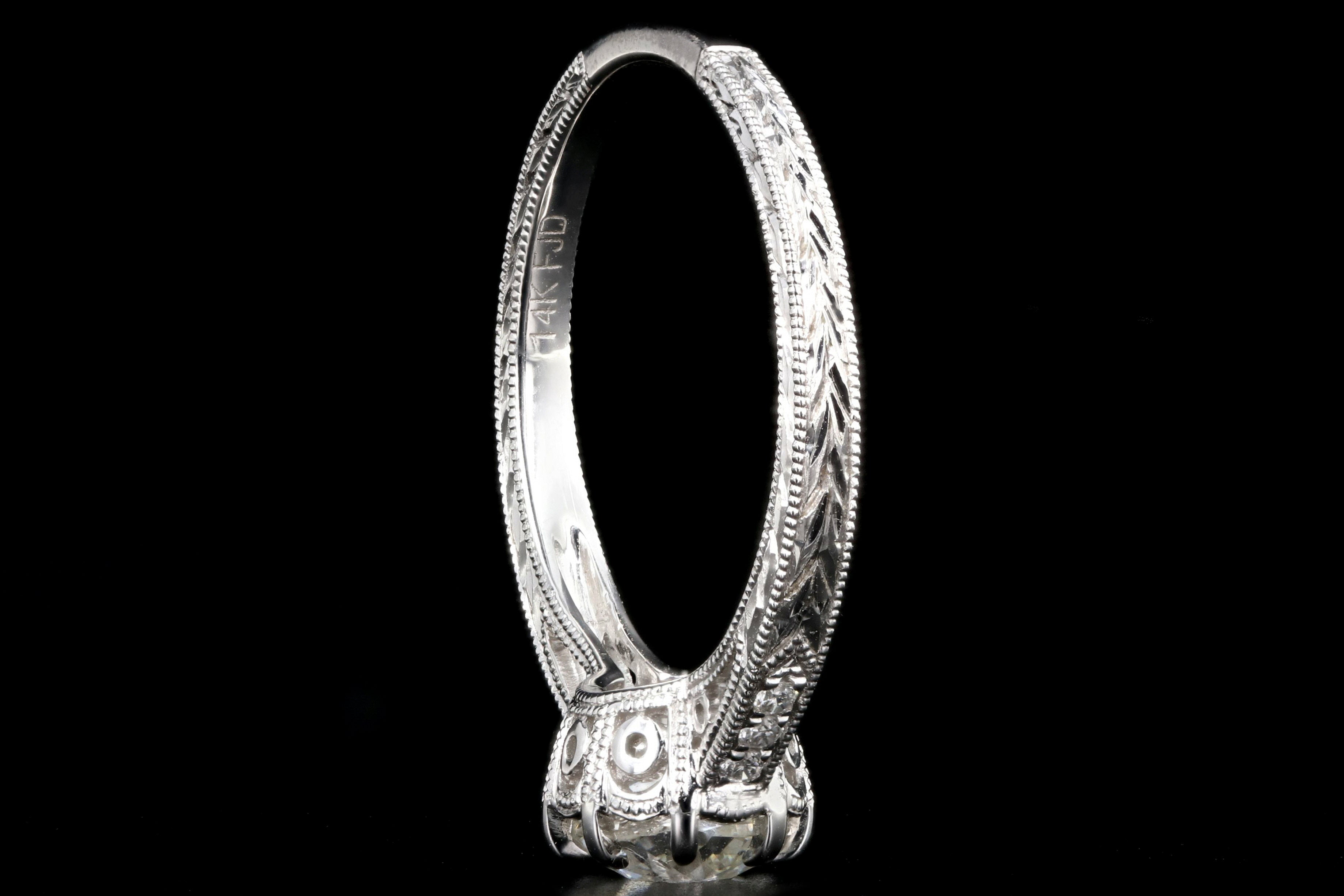 Modern 14K White Gold .75 Carat Old Mine Cut Diamond Engagement Ring GIA Certified - Queen May
